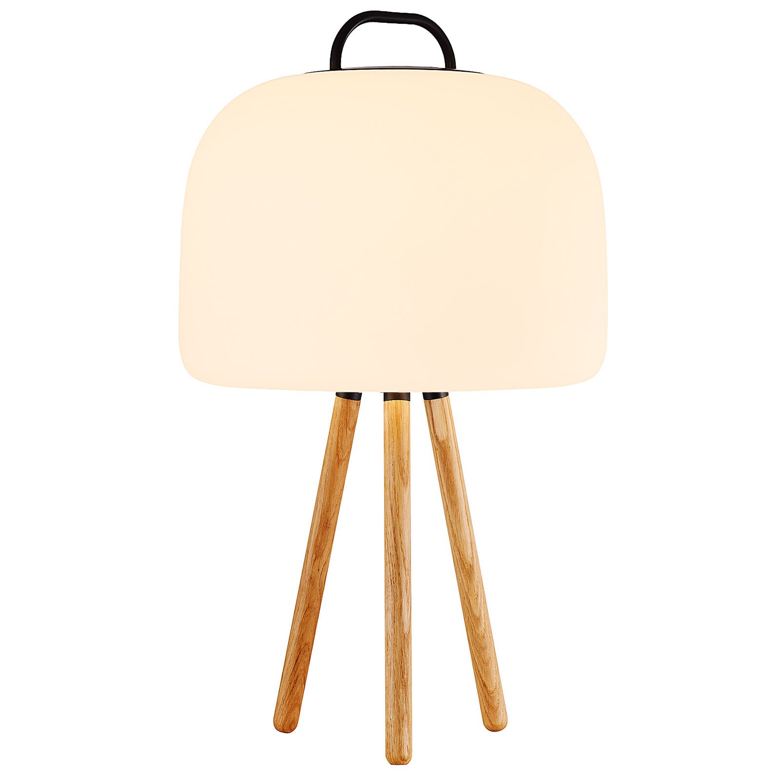 Lámpara de mesa LED Kettle TRIPOD madera, pantalla 36cm