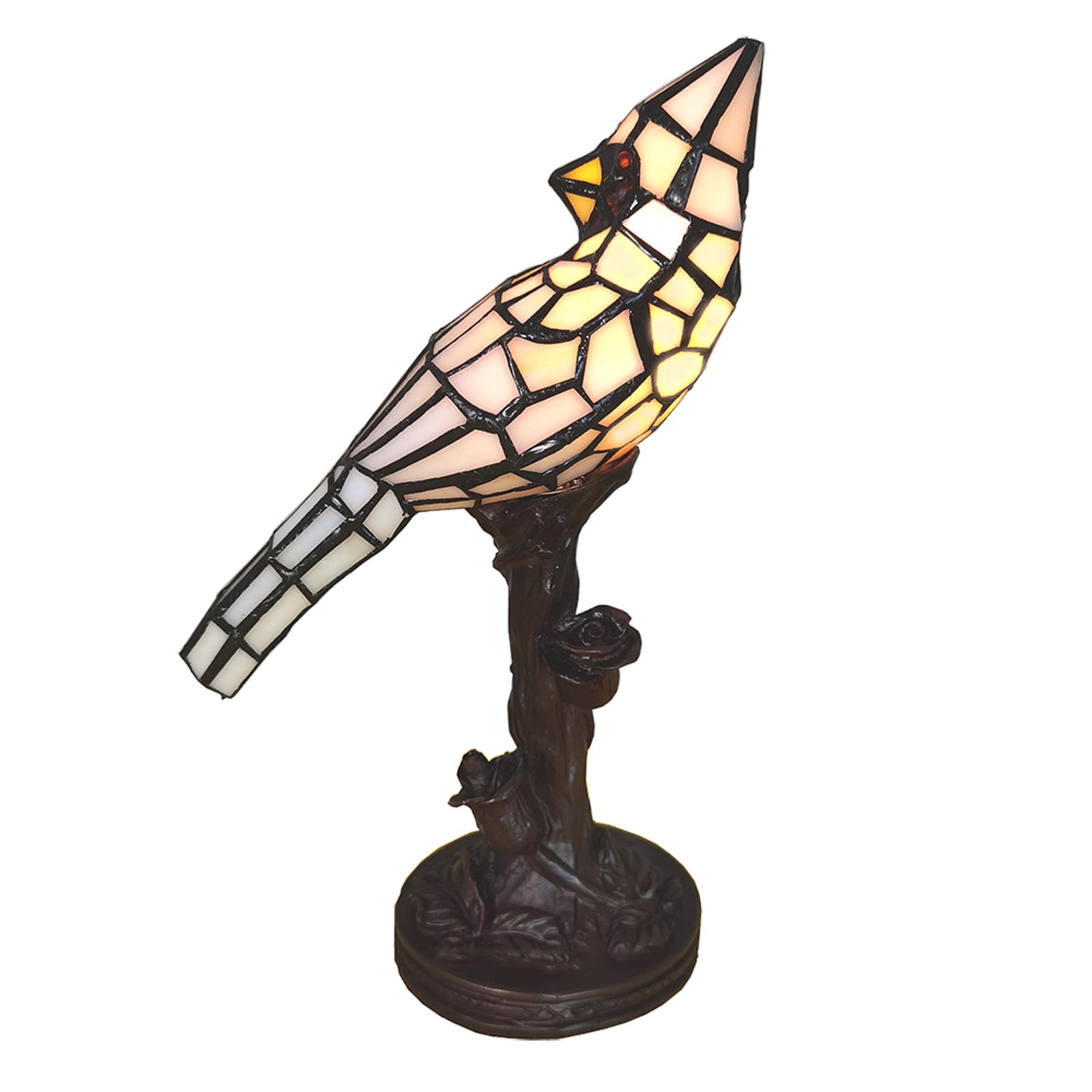 Настолна лампа 5LL-6102N Птица, кремава в стил Тифани