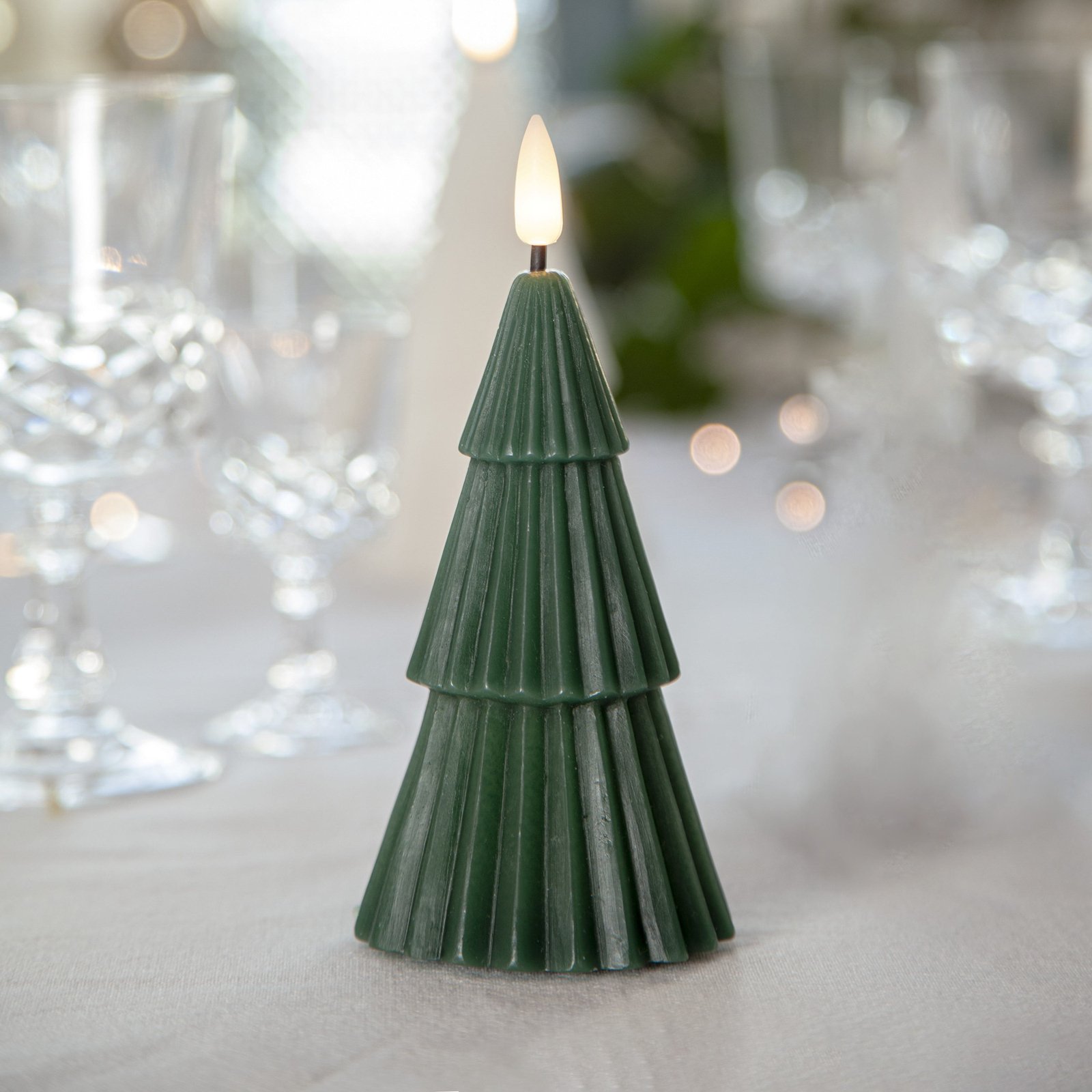 LED candle Flamme Grany, green, 15 cm, real wax, battery operated