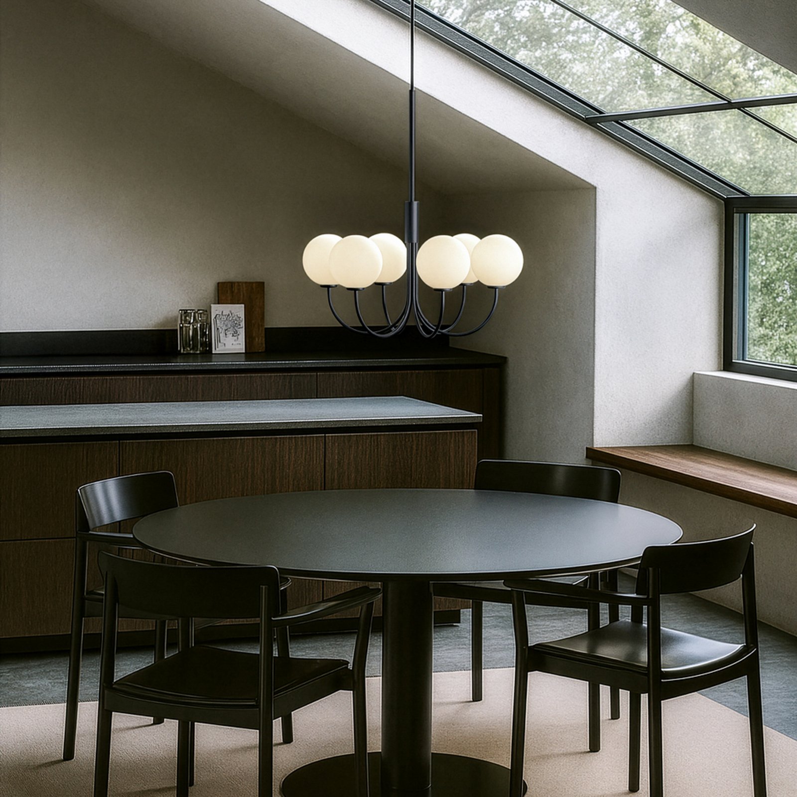 BALLON chandelier, black, Ø 60 cm, 6-bulb - Herstal