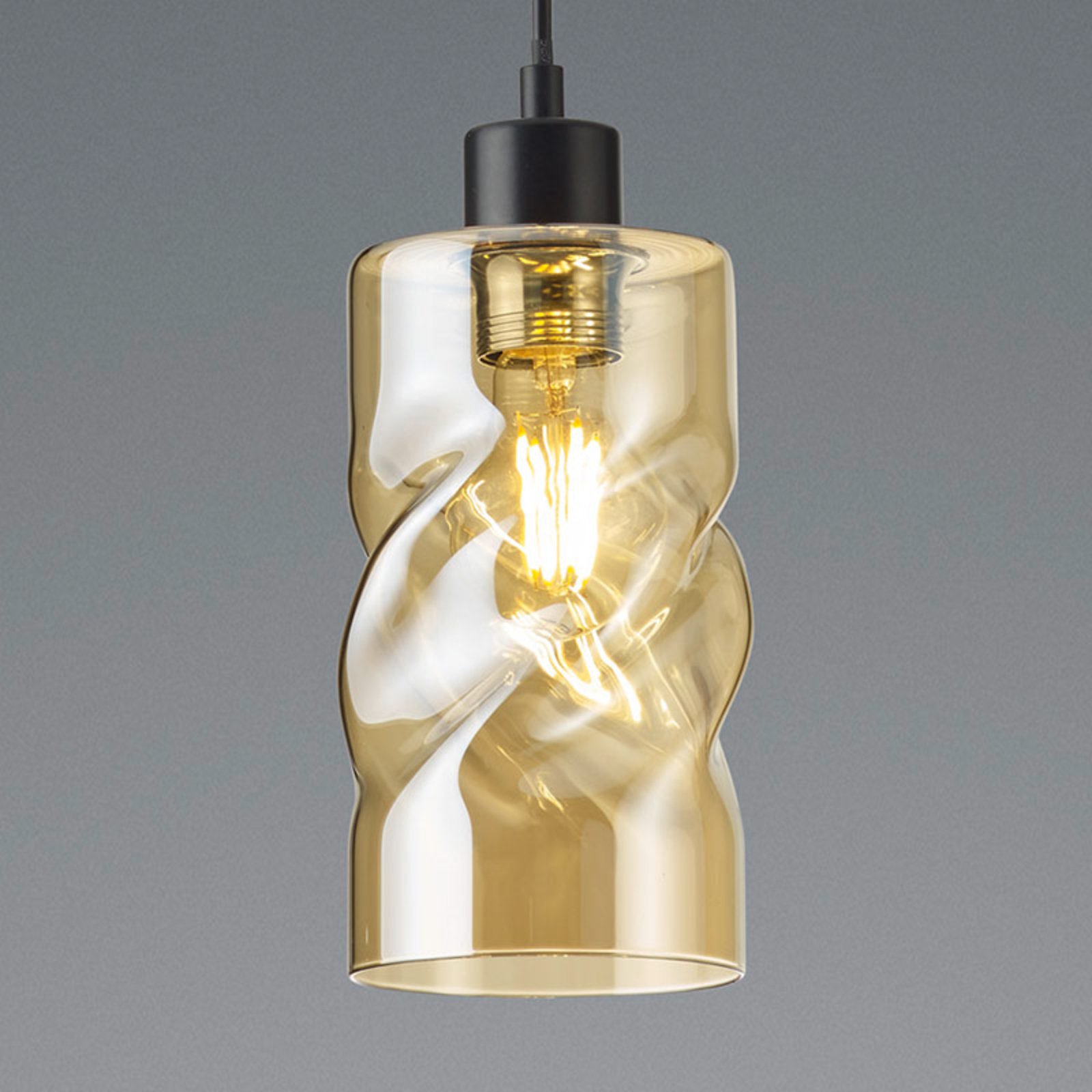Hanglamp Swirl van glas, 1-lamps, amber