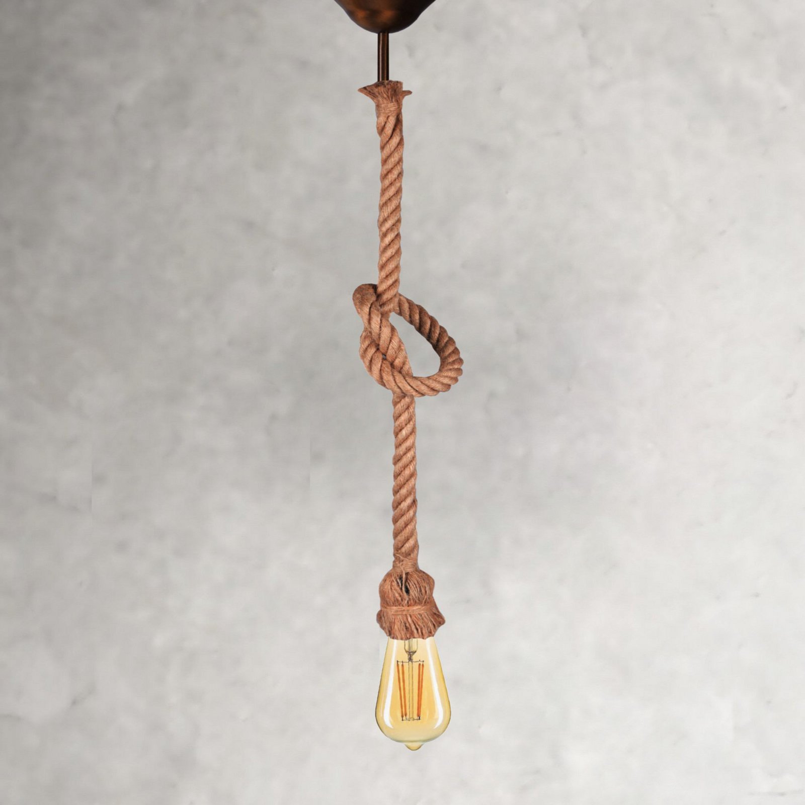 Hängelampe AYD, beige, Seil, Höhe 70 cm, E27, handgefertigt