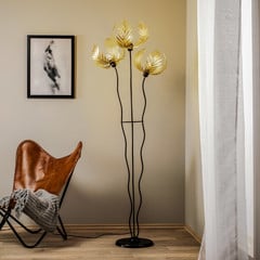Gulvlampe Dubai, palmedekor, 3 lyskilder, guld