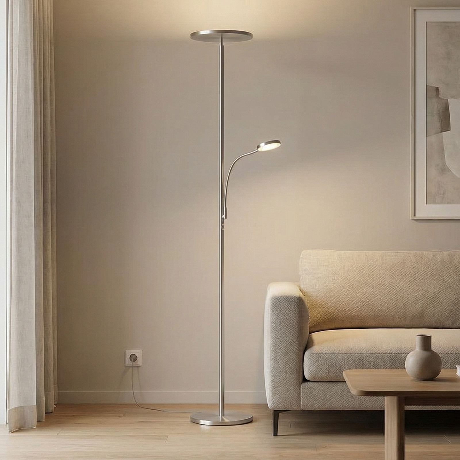 Knapstein Lumină de plafon LED dimabil Hades cu braț de lectură LED - Camera de zi / sufragerie - modern - nichel mat - Metal