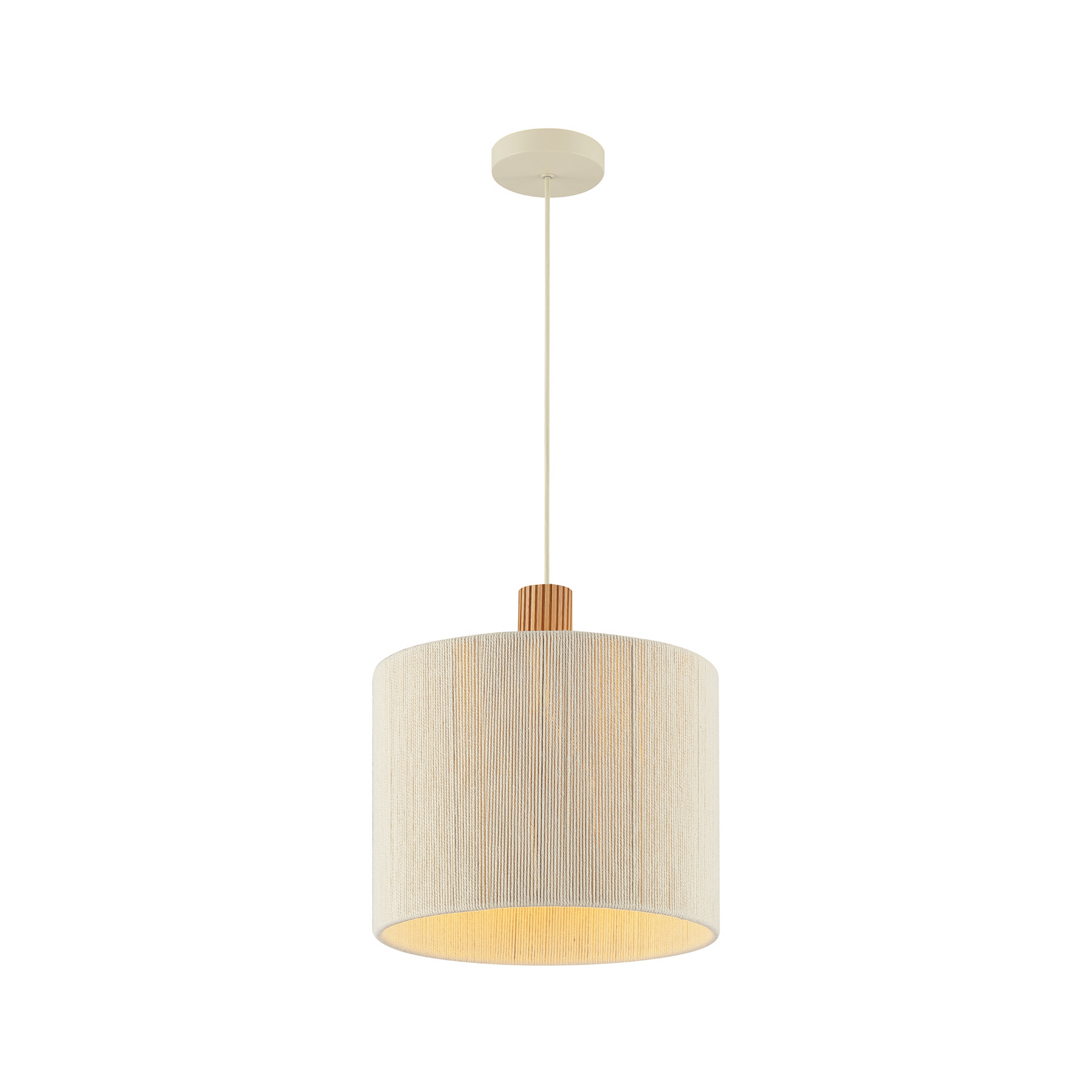 Lampada a sospensione Arlo, beige, tessuto/legno, Ø 35 cm, a 1 luce Lampada a sospensione Arlo, beige, tessuto/legno, Ø 35 cm, a 1 luce