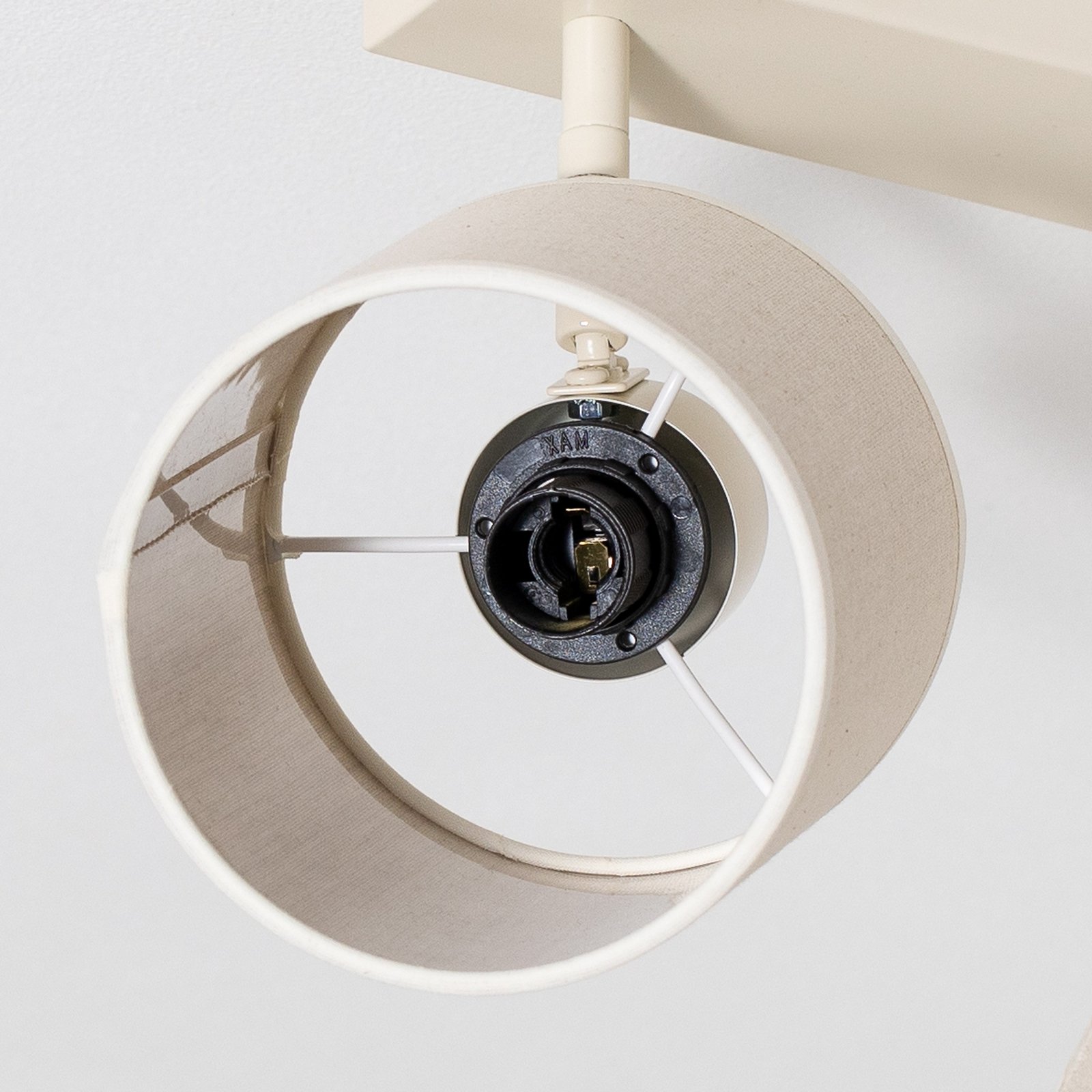 Plafonnier Suerte, blanc crème, textile en lin, à 4 lampes