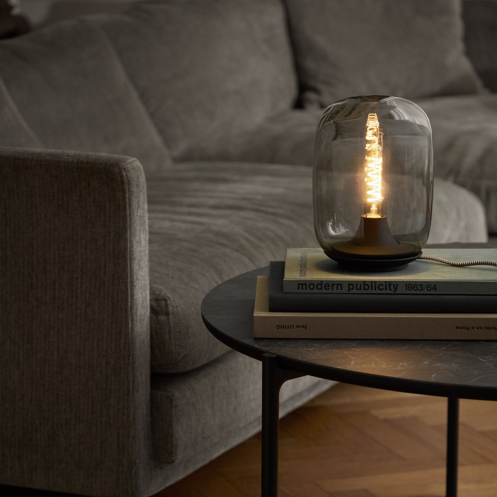 Eva Solo LED-bordlampe Acorn, stengrå, glas, dæmpbar