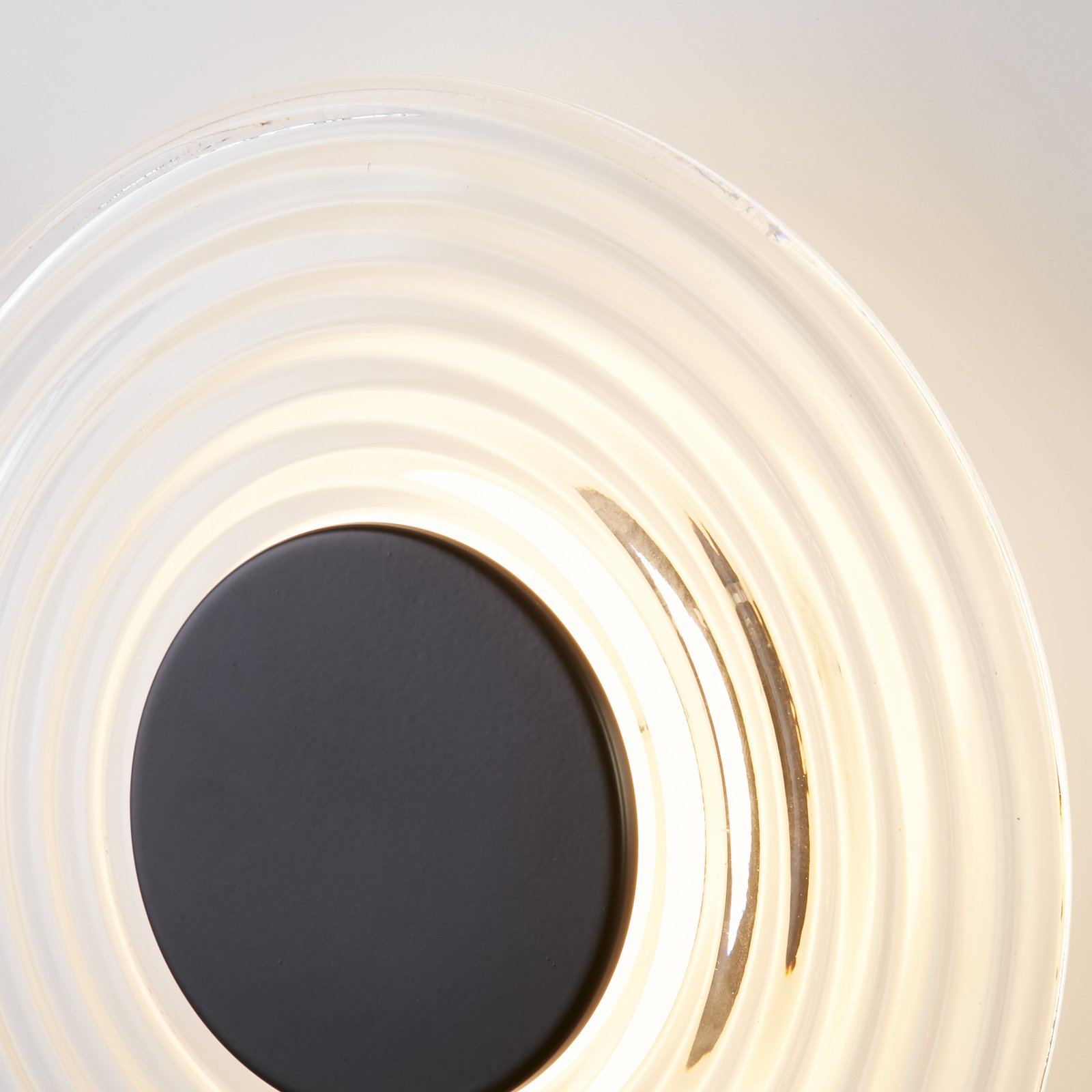 LED wandlamp Cleo, transparant/matzwart, Ø 30 cm, glas