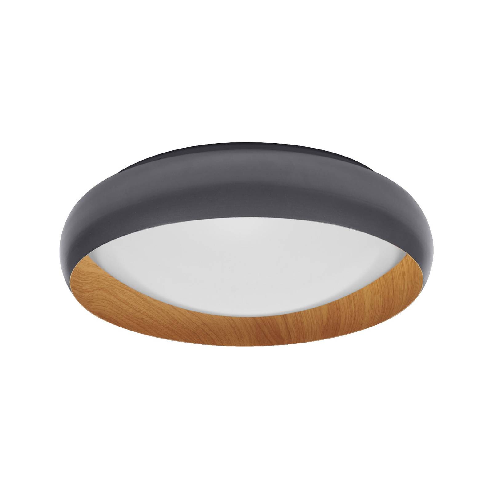 ORBIS Livia LED-Deckenleuchte mit Metallring grau Holzdekor 24W 1200lm 3000K 430mm 830 freundliches Warmweiß durch Klicken in