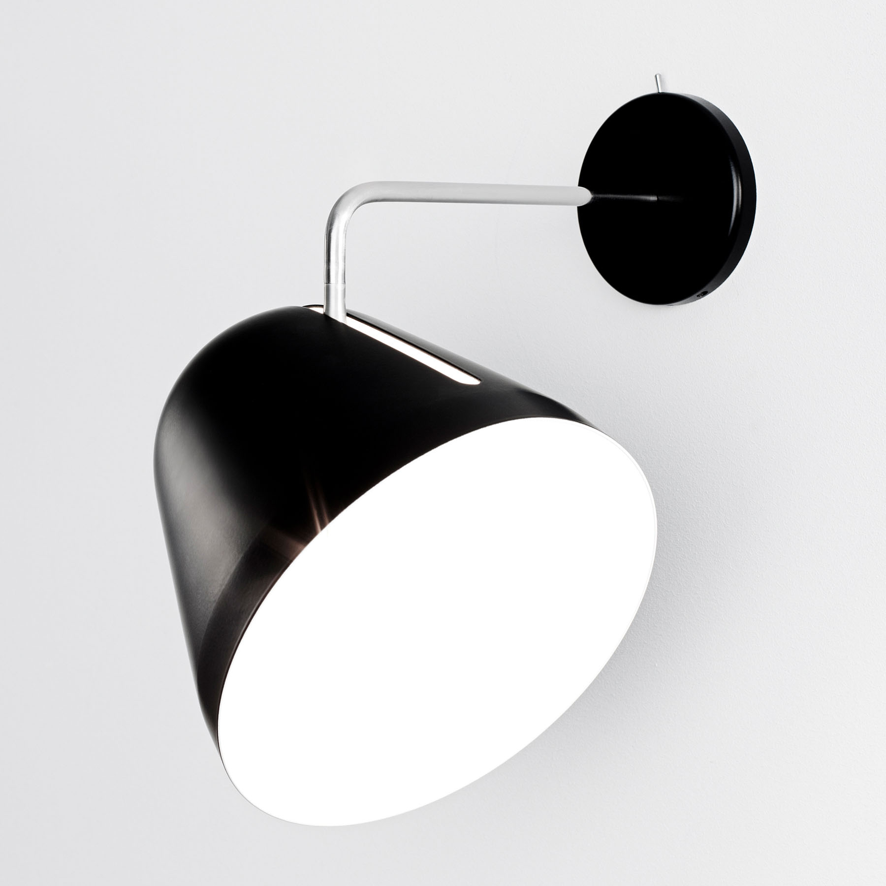 NYTA Nyta Tilt Wall wall light, black, for Living / Dining Room, aluminium, stainless steel, E14, 46 W, energy efficiency: A++, W: 18 cm, H: 24 cm