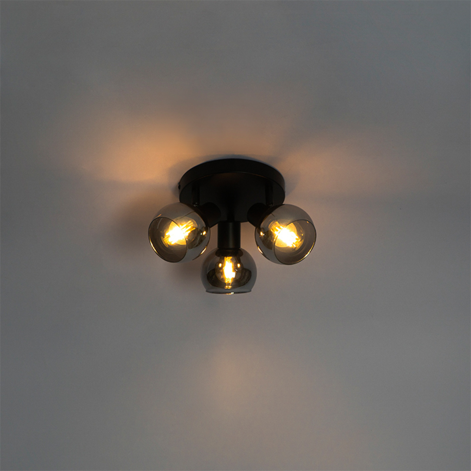 Vidro ceiling light, smoky glass, 3-bulb