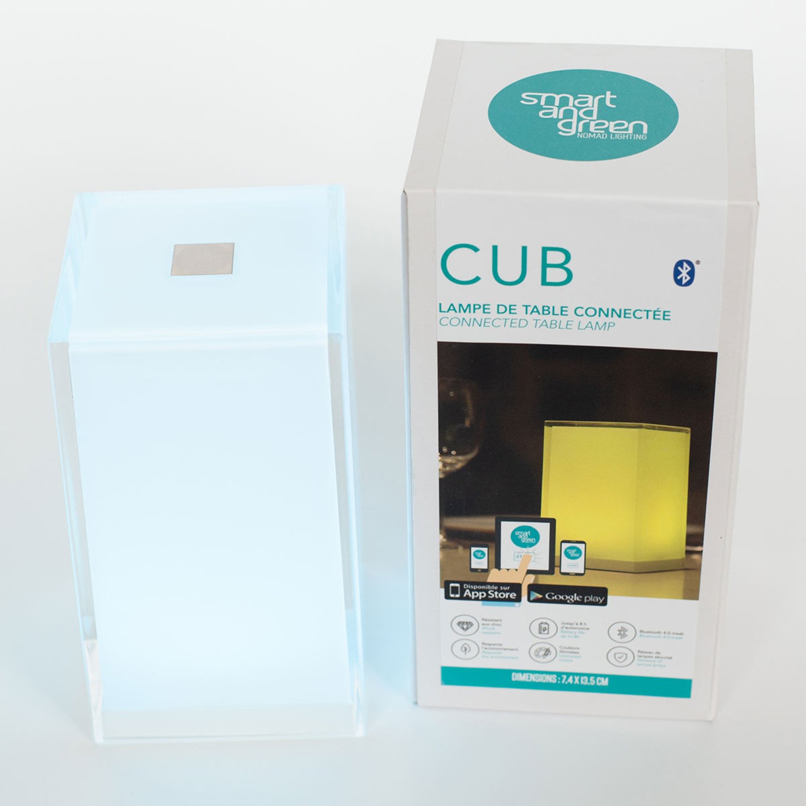 Přenosná stolní lampa Cub, ovládaná aplikací, RGBW