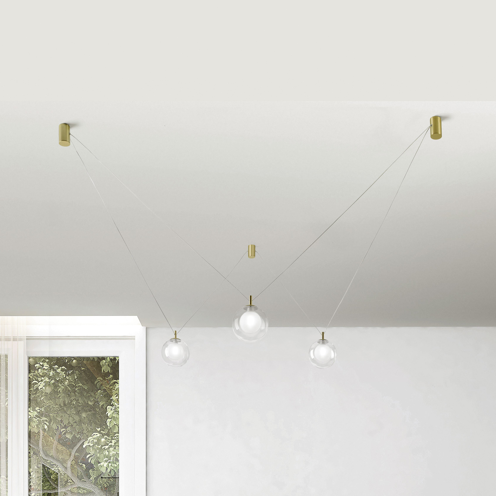 Aladino pendant light, 3-bulb, clear/gold, glass, decentralised