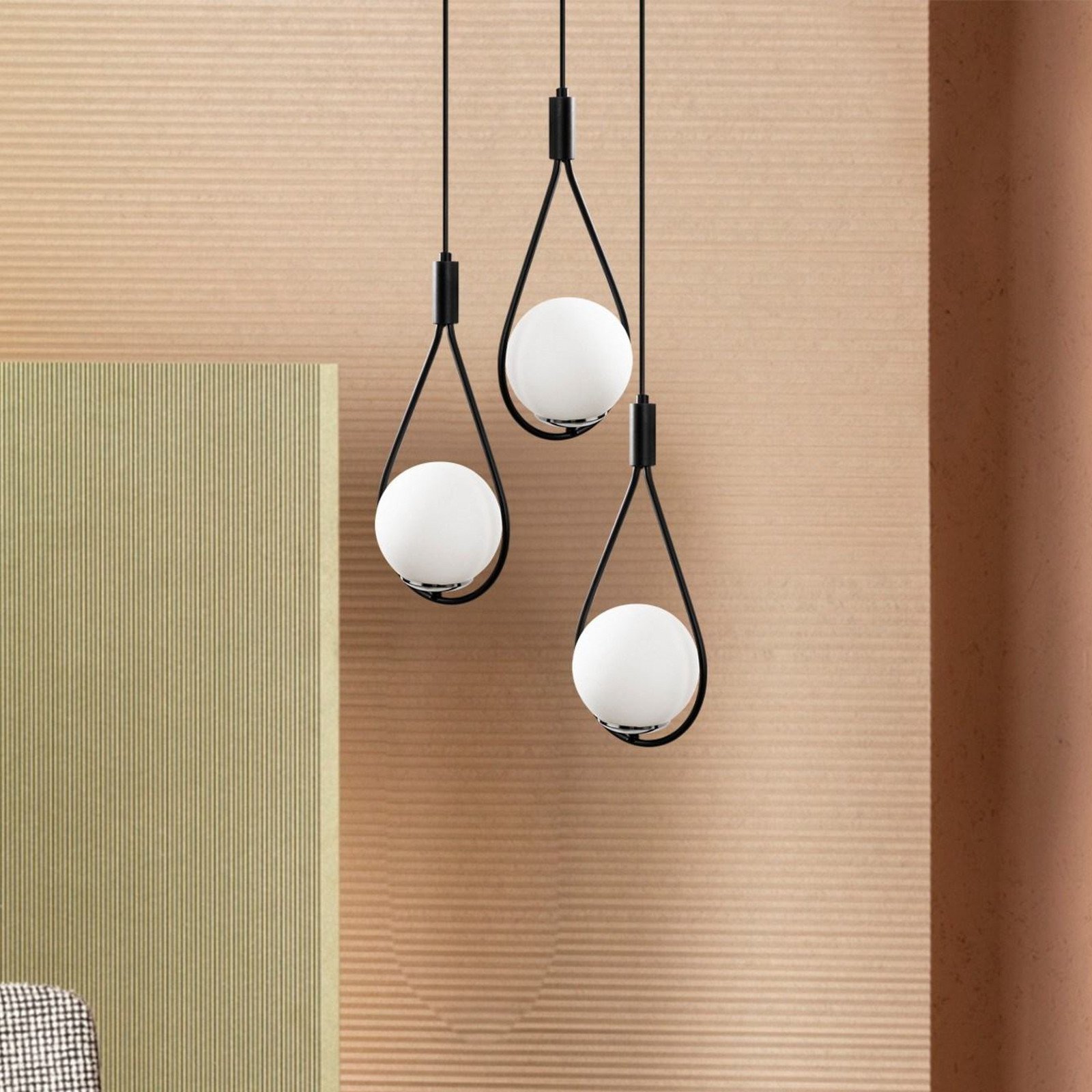Opviq Lampă suspendată Mudoni MR-938 3 becuri rotundă negru/sticlă opală - Camera de zi / sufragerie - Modern - negru alb opal