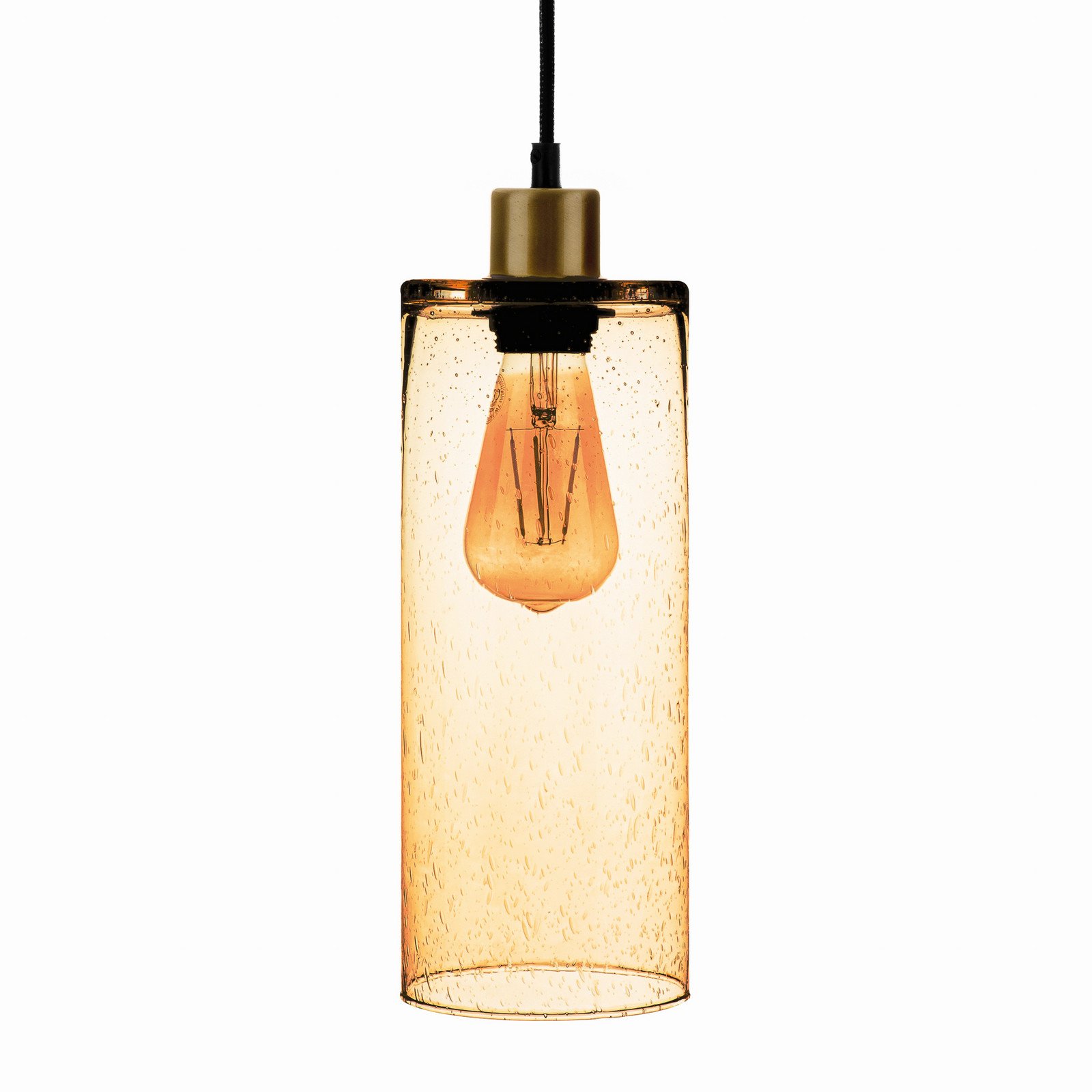 Euluna Lampă suspendată Soda cilindru de sticlă galben Ø 12cm - Camera de zi / sufragerie - galben transparent negru auriu