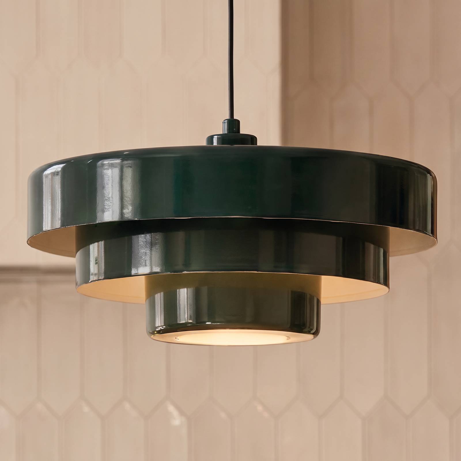 Żyrandol Lindby Tivra, zielona z połyskiem, Ø 35 cm, metal