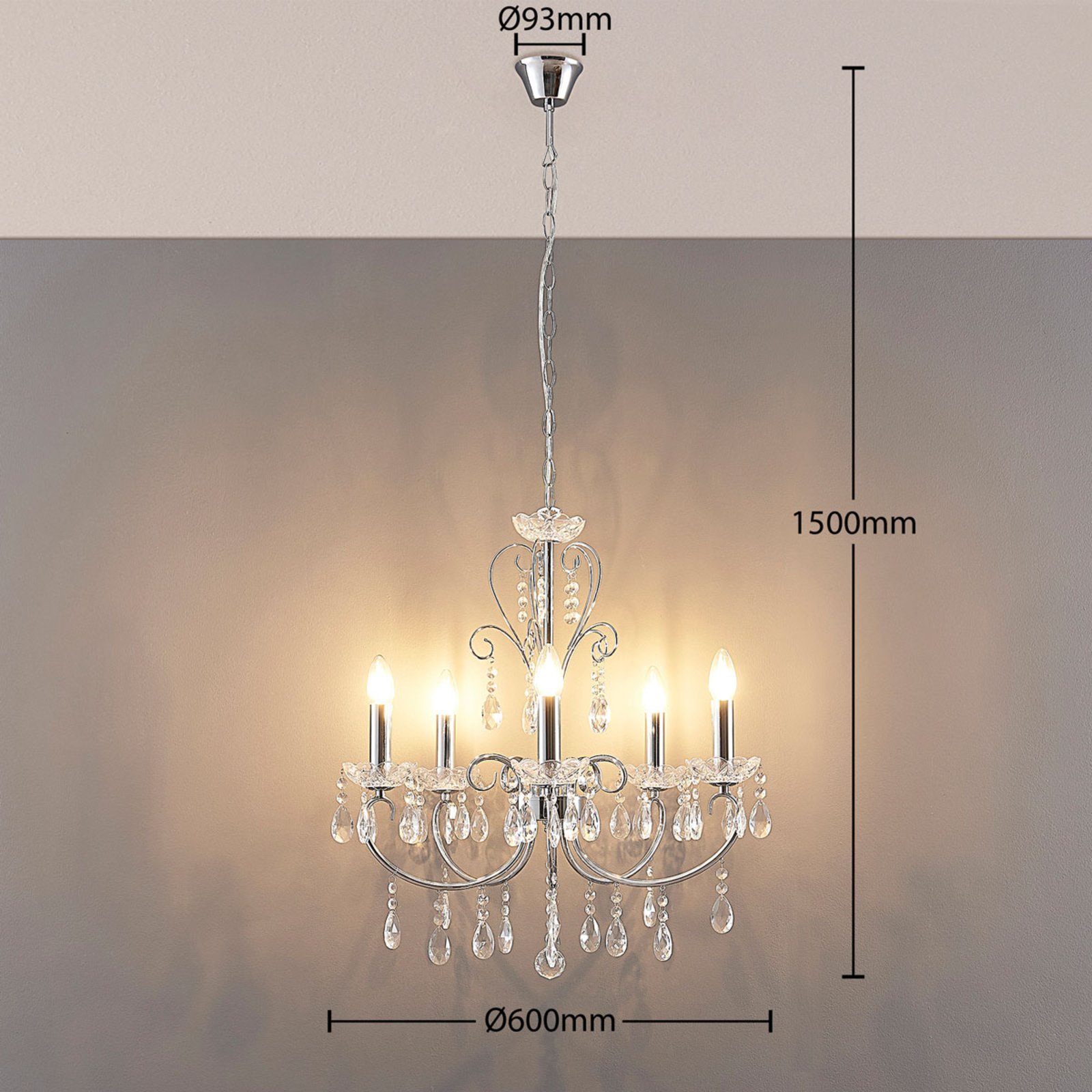 Solveig 5 Závěsné Světlo Chrome/Clear - Lucande