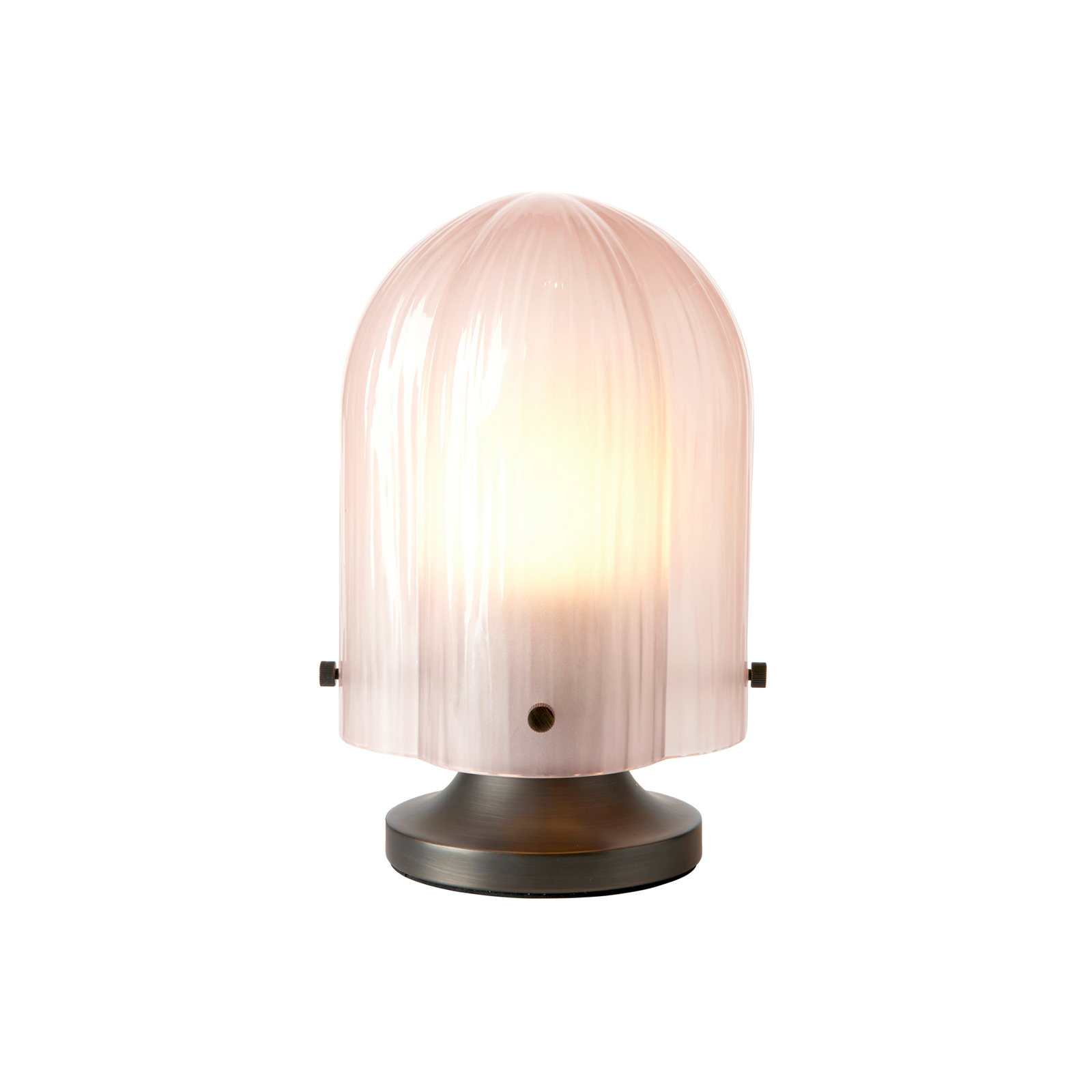 GUBI Seine bordlampe, antik messing, koralrosa glas