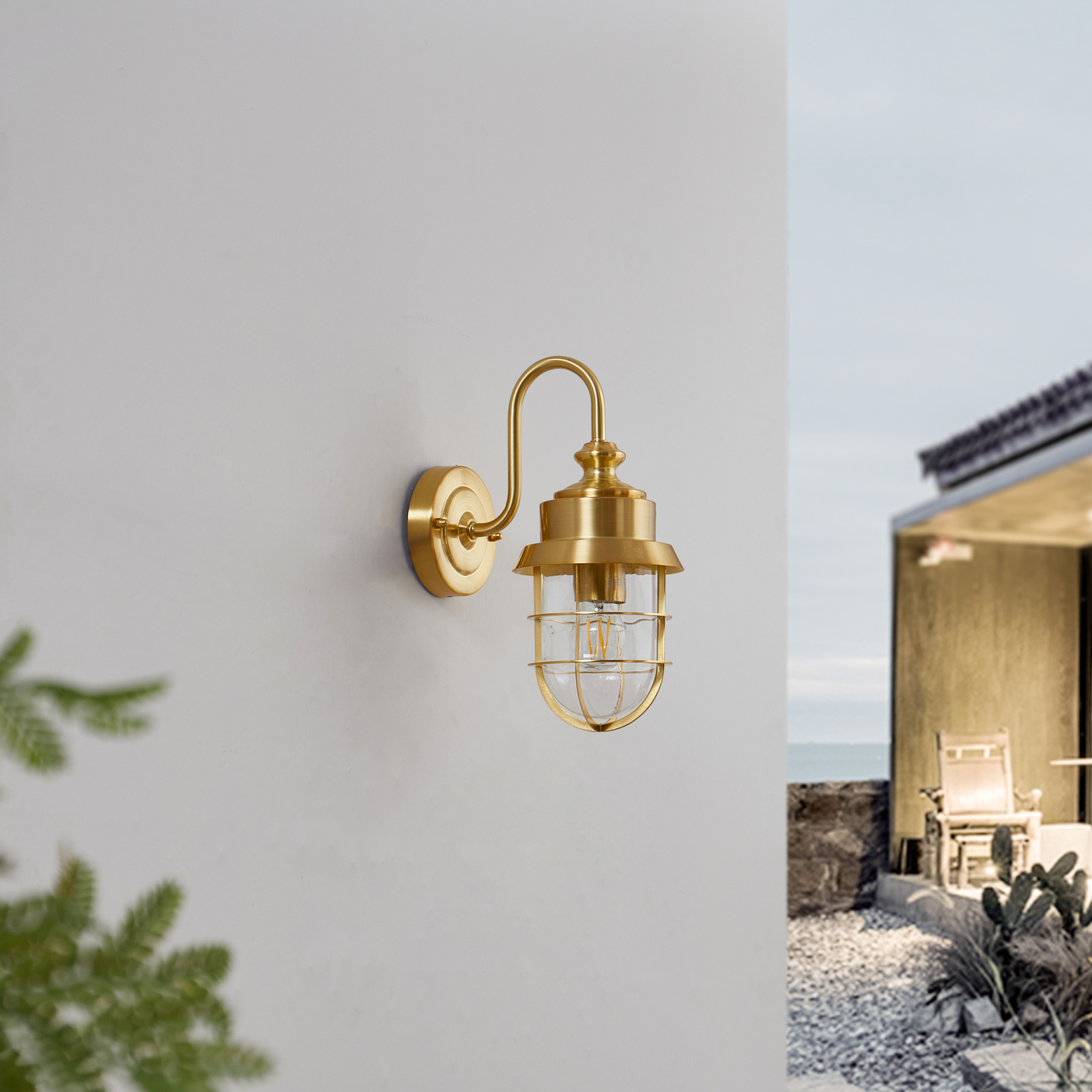 Lindby outdoor wall light Adalie, brass, stainless steel