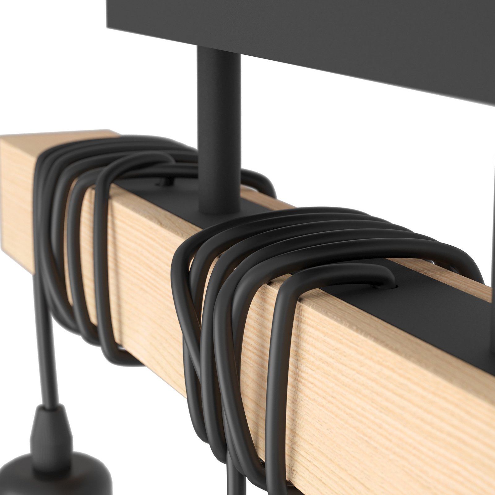 Candeeiro de teto de madeira Townshend, 3 luzes preto