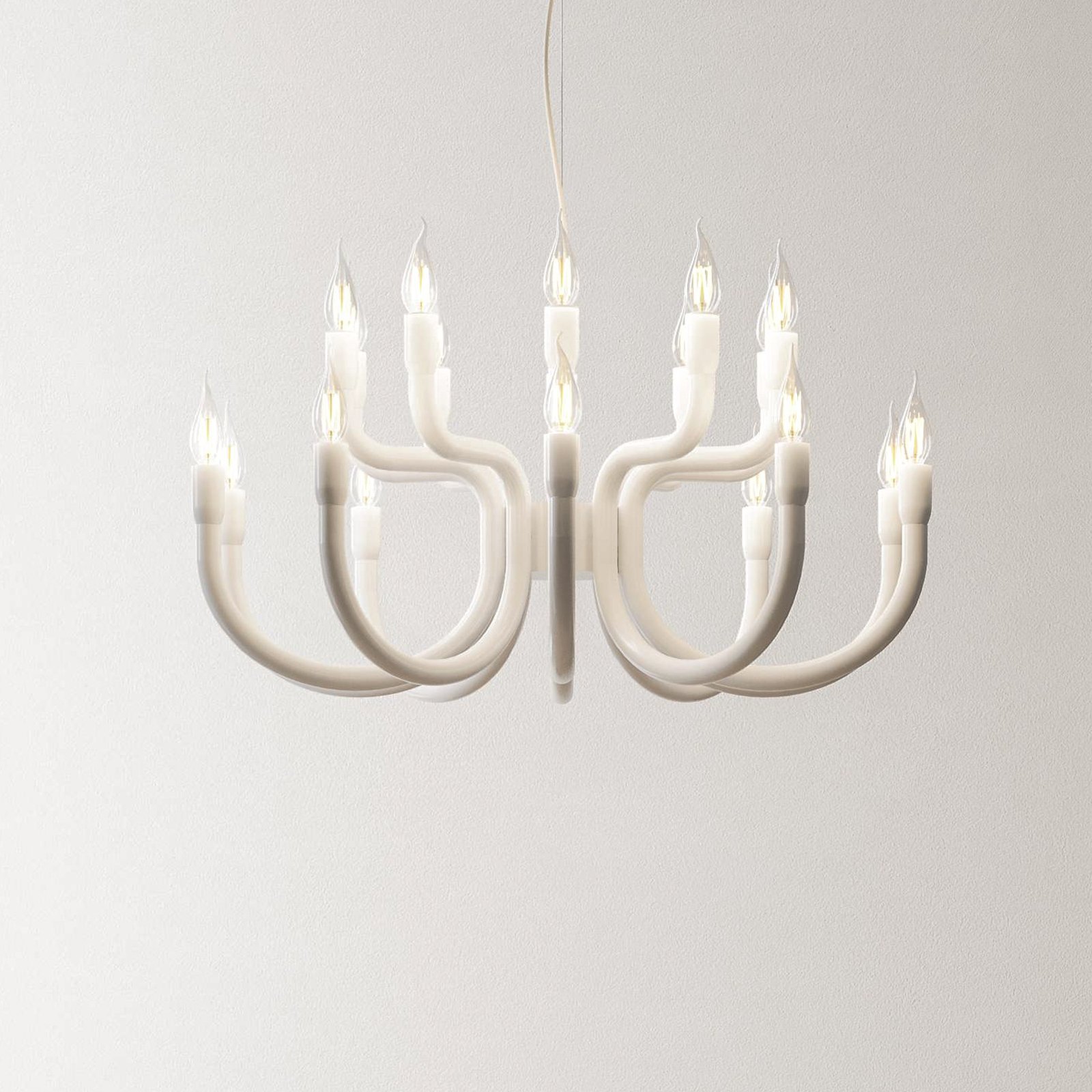 Karman Snoob chandelier, white, Ø 73 cm, aluminium, 20-light.