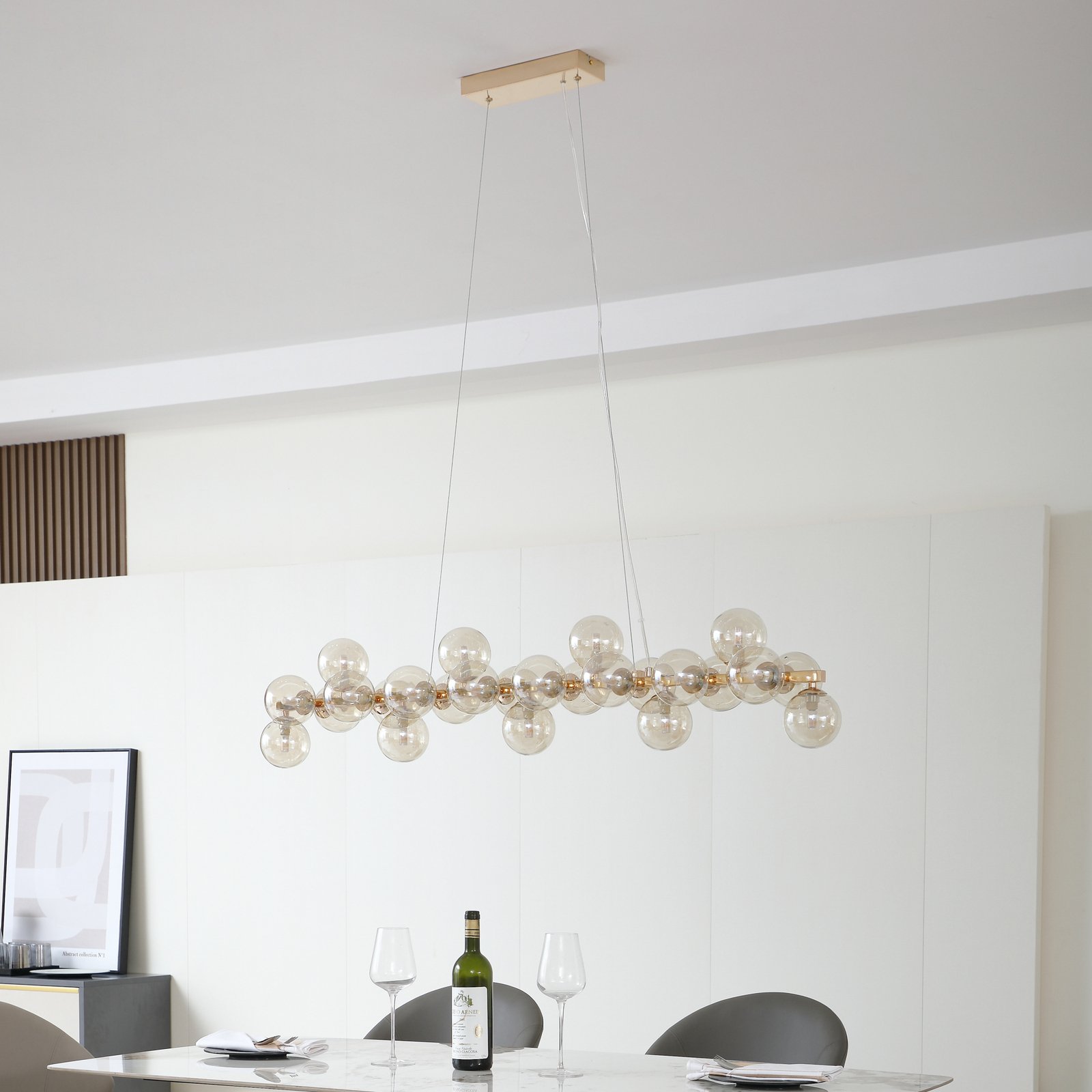 Lucande Hängeleuchte Naelen, gold/amber, 125 cm, Glas, G9