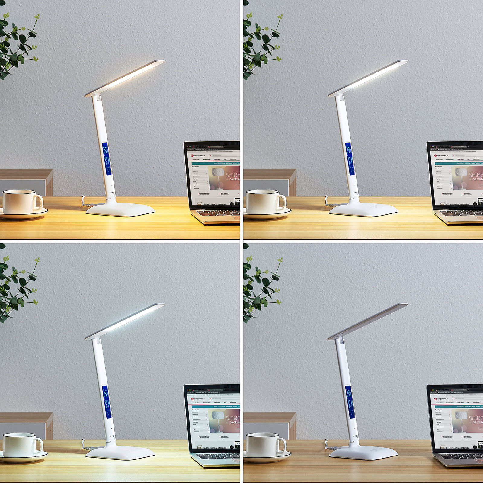 Lindby Ludmilla LED-pöytälamppu, näyttö, valkoinen