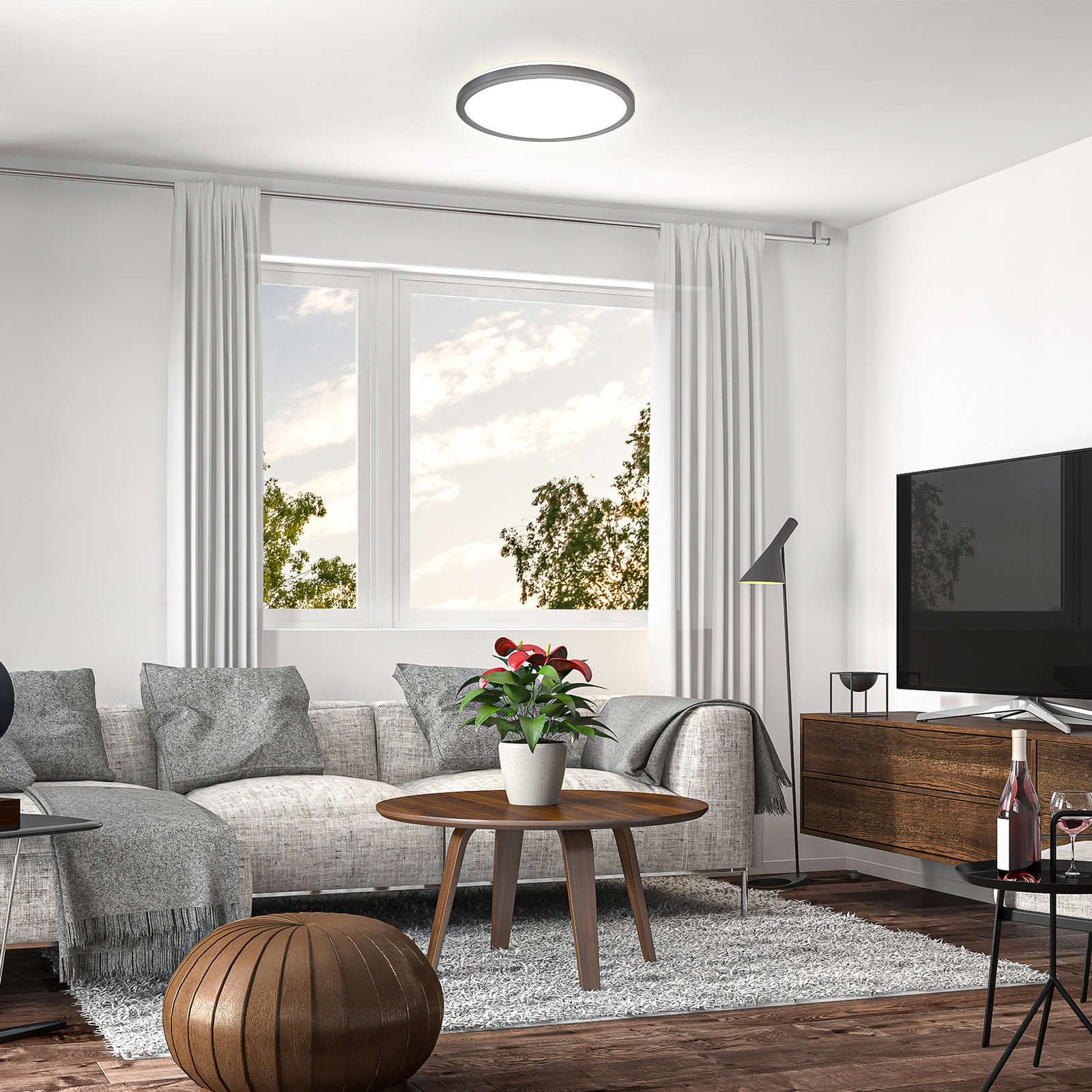 LED paneel Slim met afstandsbediening RGBW, Ø 29 cm, zwart,