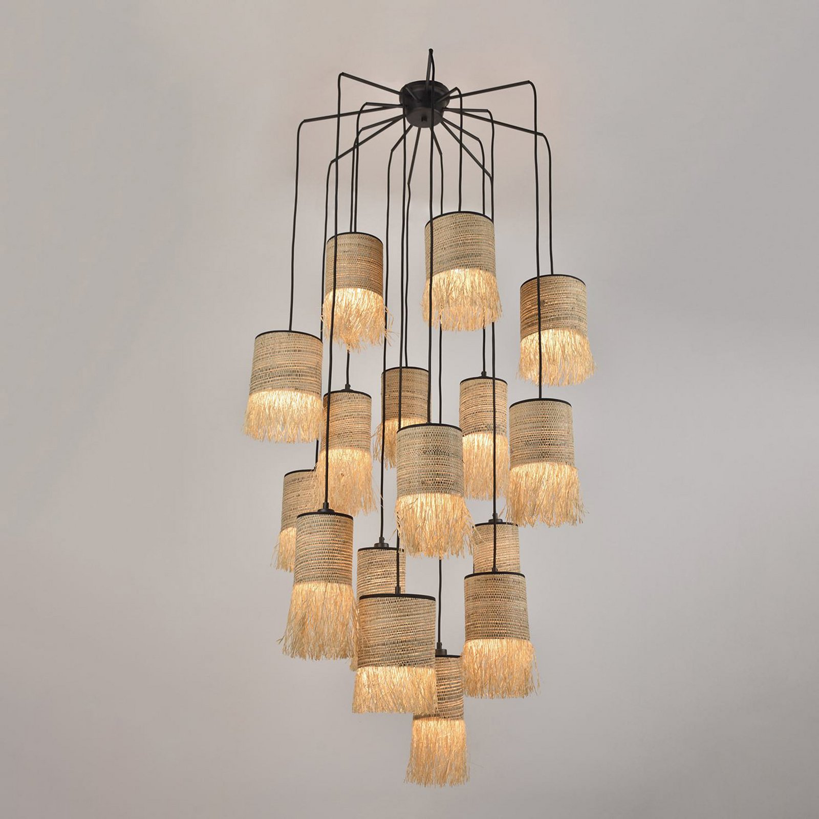 MARKET SET Formentera hanging light, Ø 70 cm, palm fibre, 16-light.