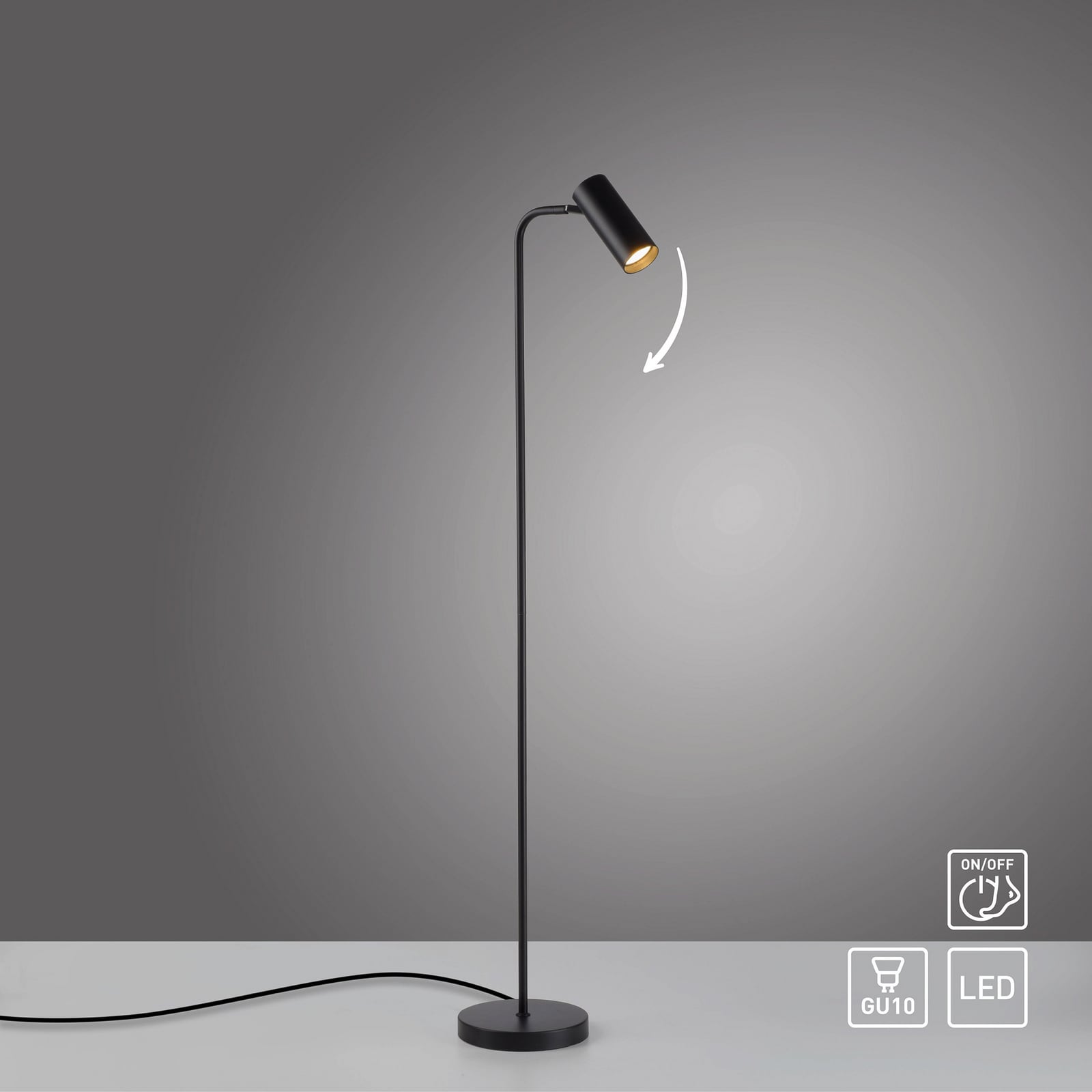 Gulvlampe RIK, svart, høyde 140 cm, metall, GU10-LED