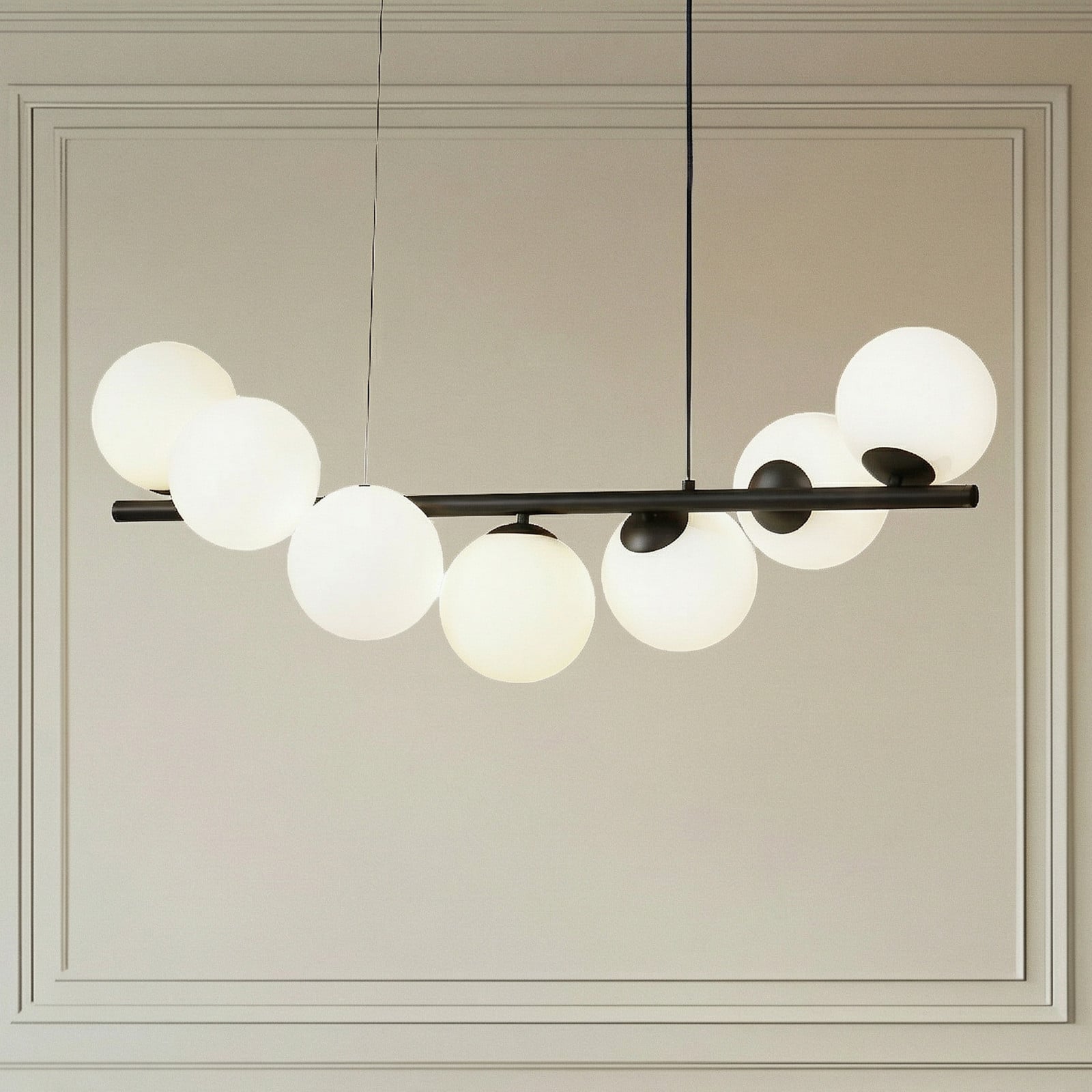 Suspensie Lucande Isandro negru / opal 7 lumini - Camera de zi / sufragerie - design - negru mat opal - Metal