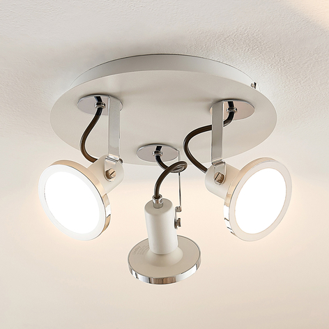 Lindby Theda plafonnier rond LED, blanc, 3 lampes