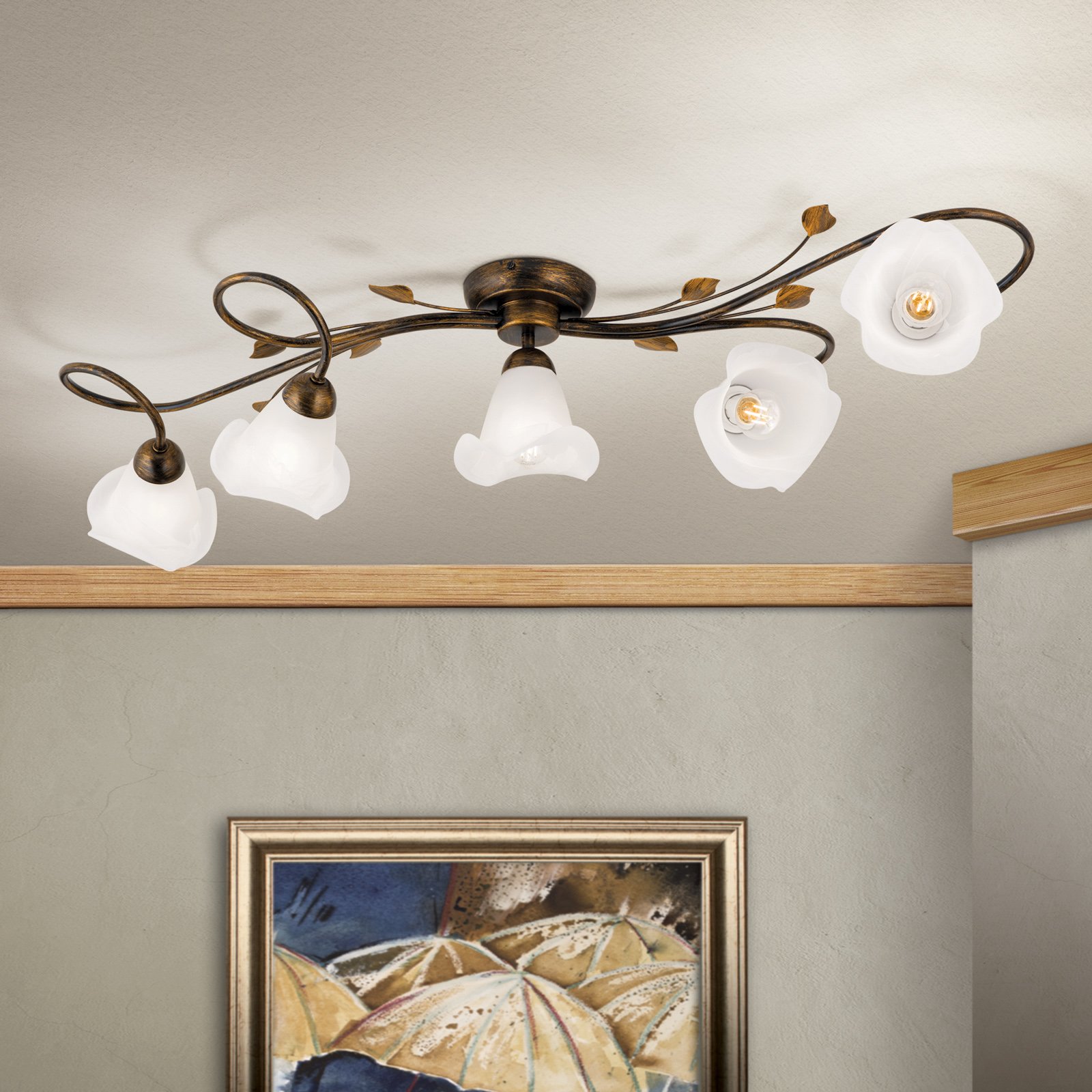 Sisi ceiling light, flower glass lampshades 5-bulb