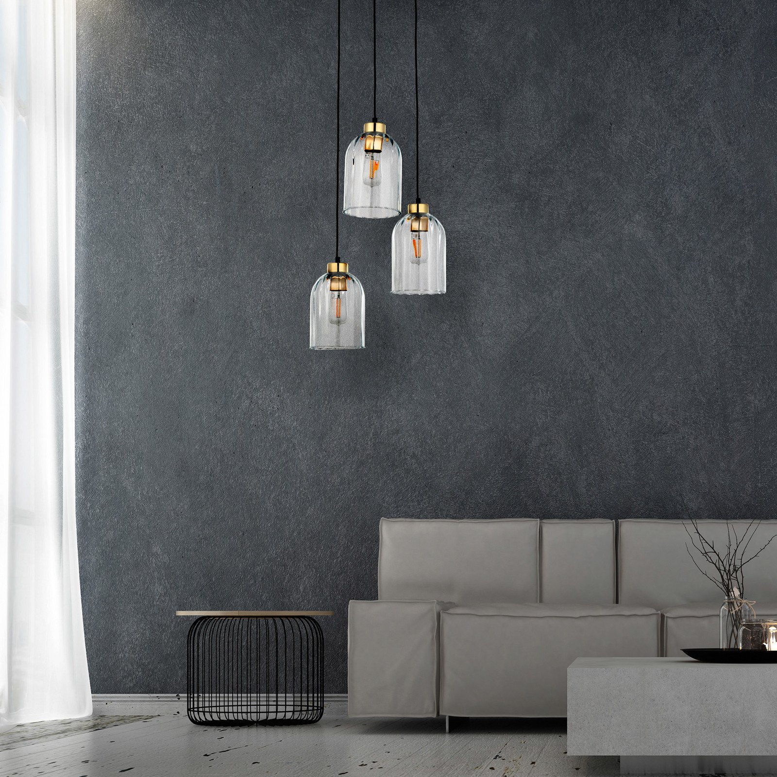 TK Lighting Lampă suspendată din sticlă Satipo 3 becuri transparentă - Camera de zi / sufragerie - negru transparent