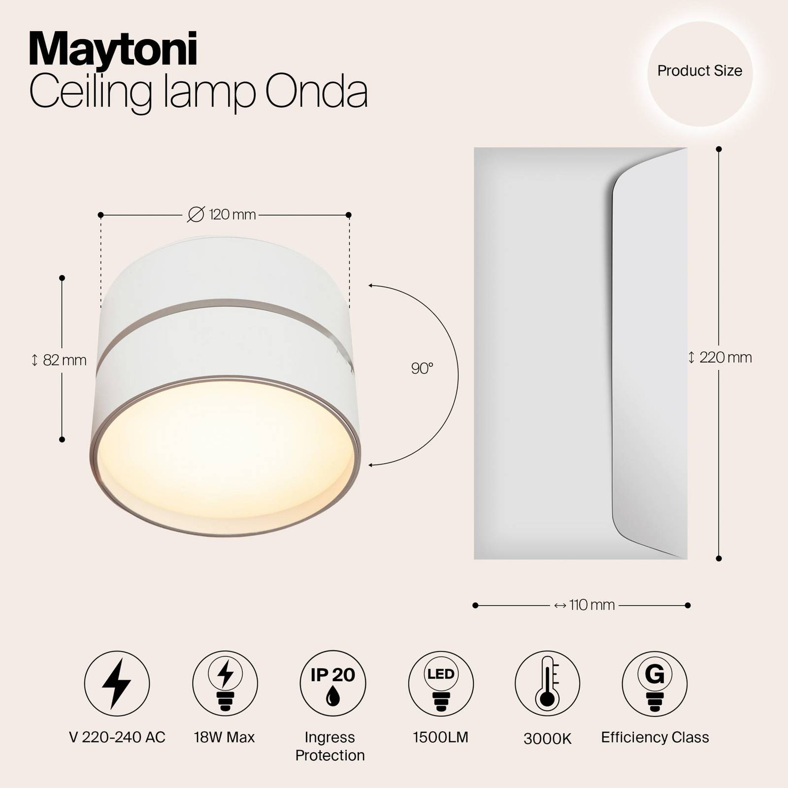 Maytoni Lampa sufitowa LED Onda, Ø 12 cm, 3000K, 19W, biały