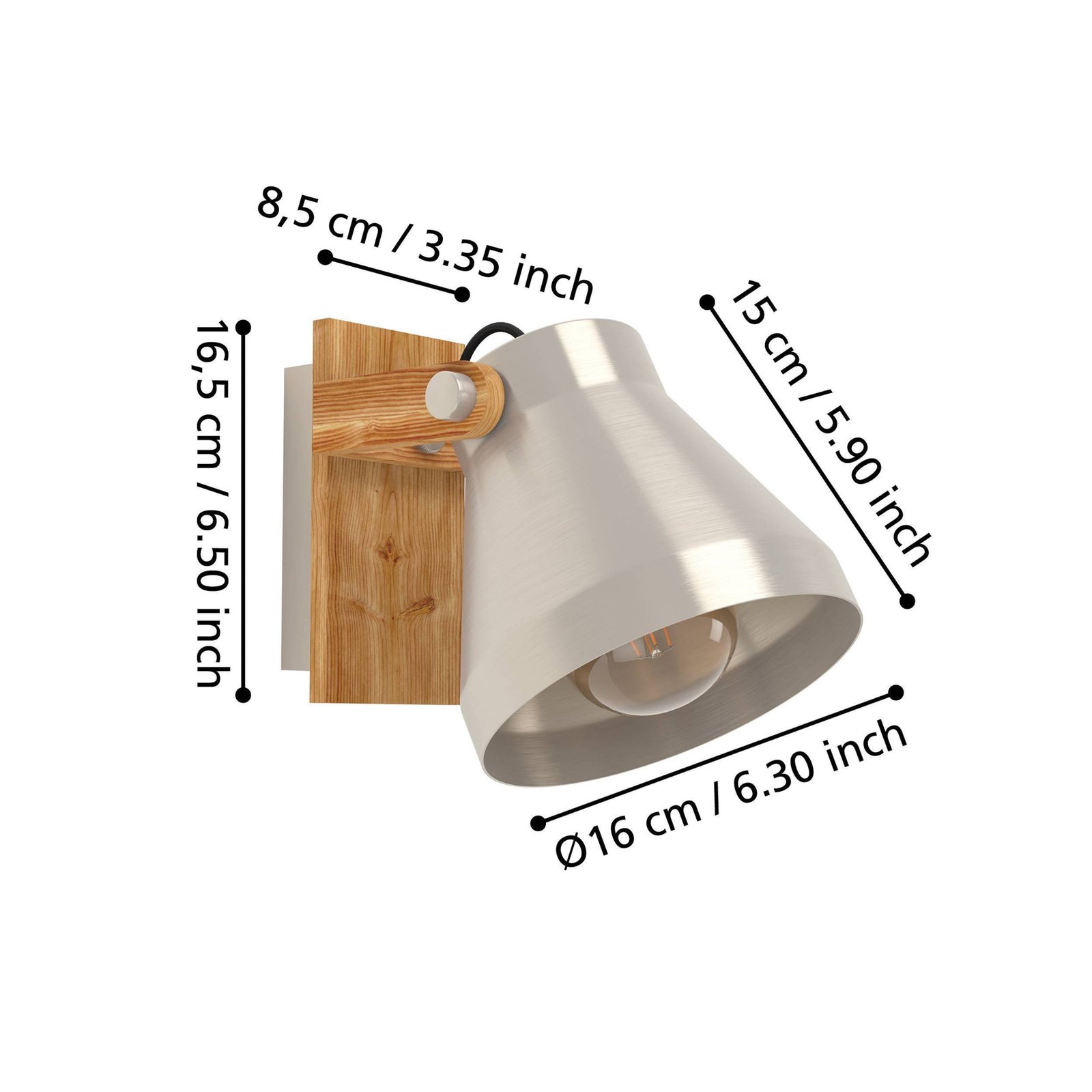 Nástenný reflektor Cawton, výška 19,5 cm, oceľ/hnedá farba, oceľ