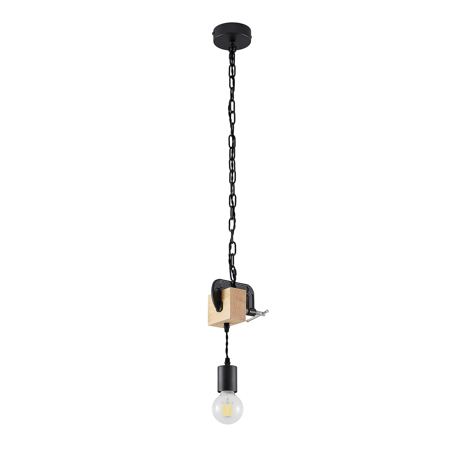 Lindby Asya hanglamp, 1-lamp, hout, zwart