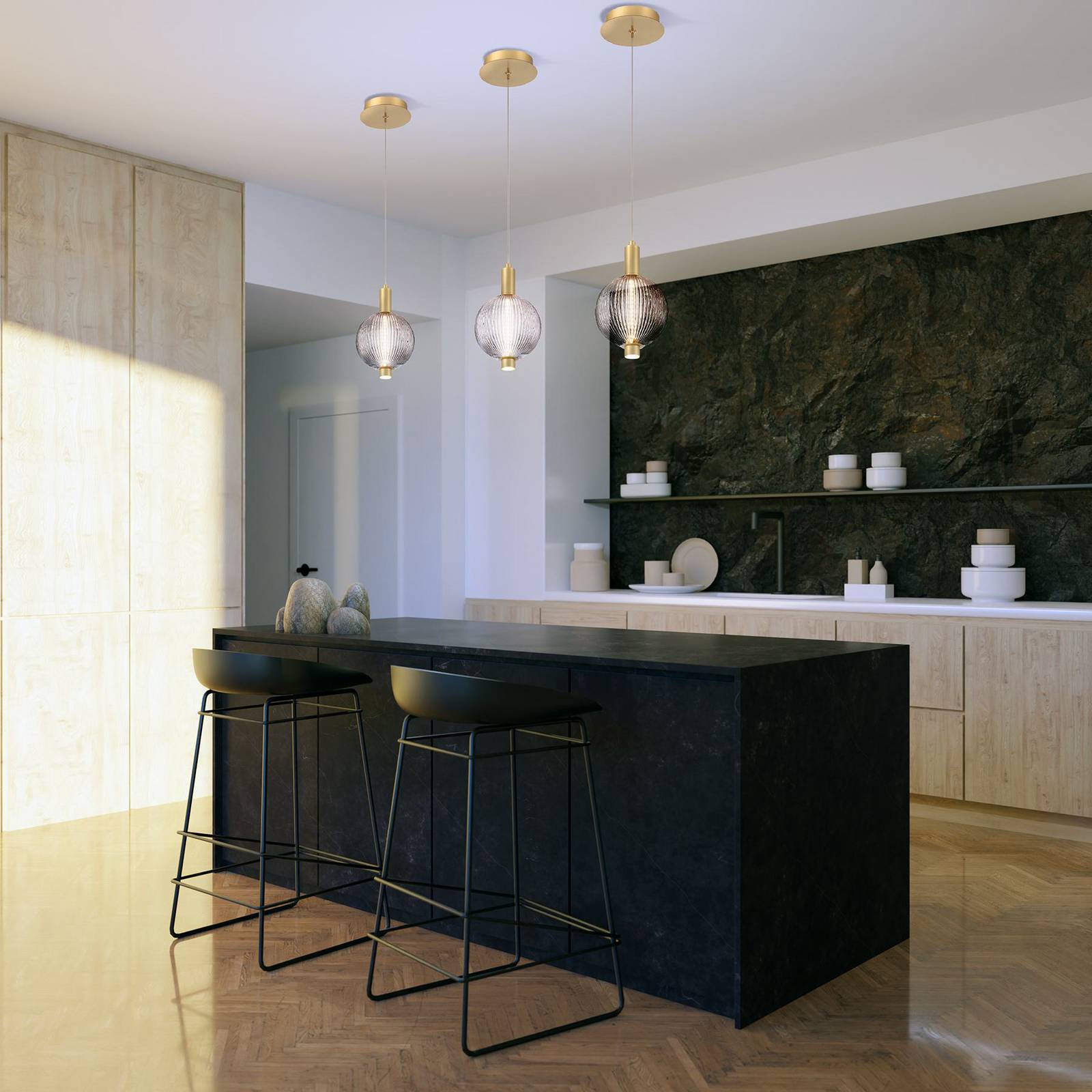 LED-Hängelampe PALMAS, gold/rauchgrau, Ø 15 cm, 1-flg., Glas günstig online kaufen