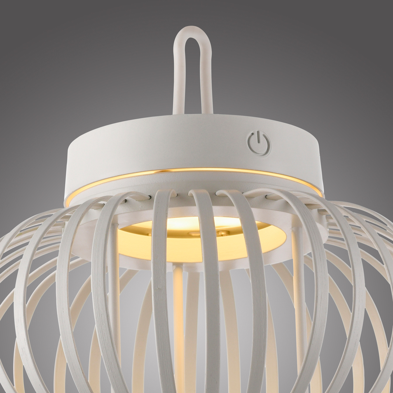 JUST LIGHT. Lampe de table LED rechargeable Akuba, blanc, 22 cm, bambou
