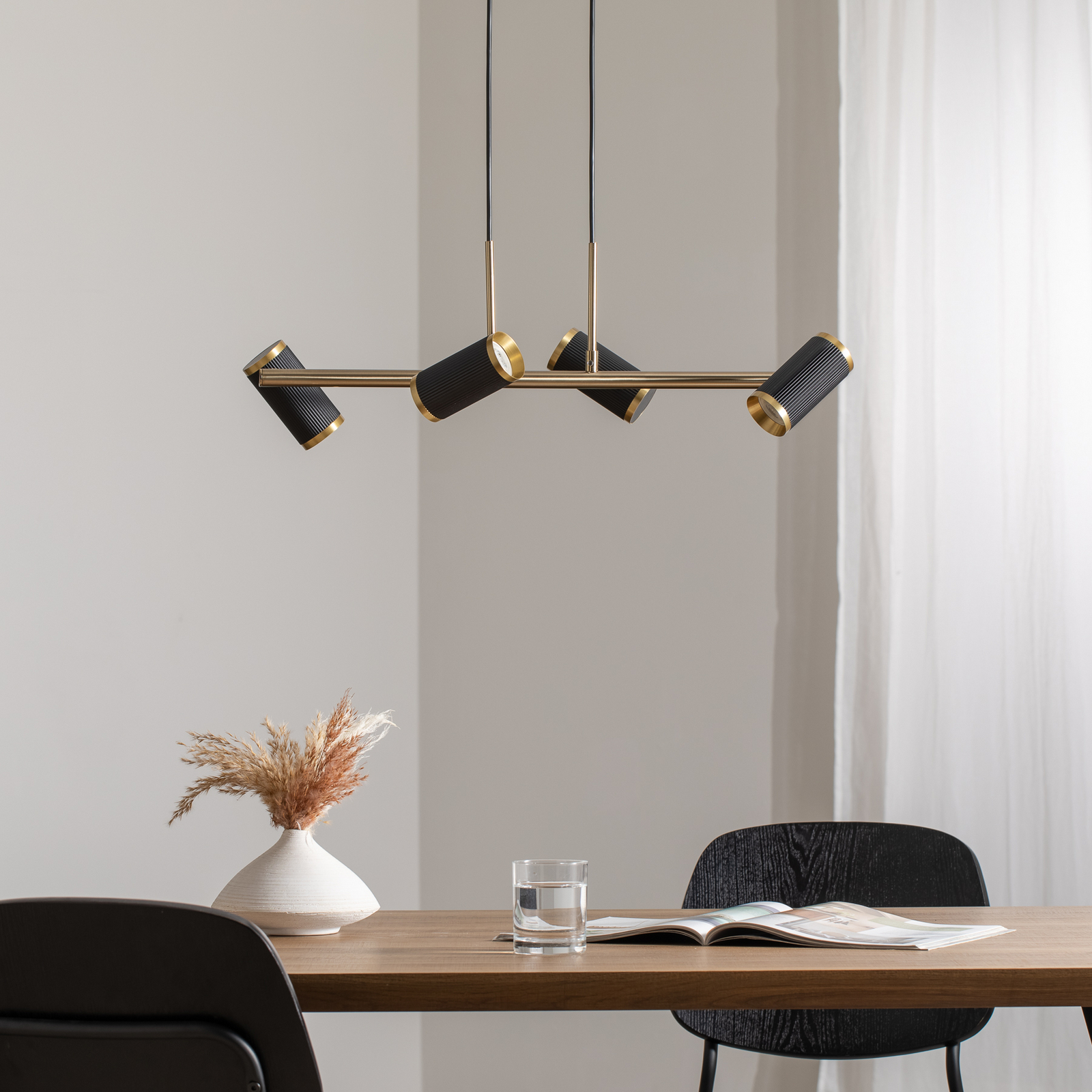 Hanging light Lumens black/gold antique length 66 cm 4-bulb metal
