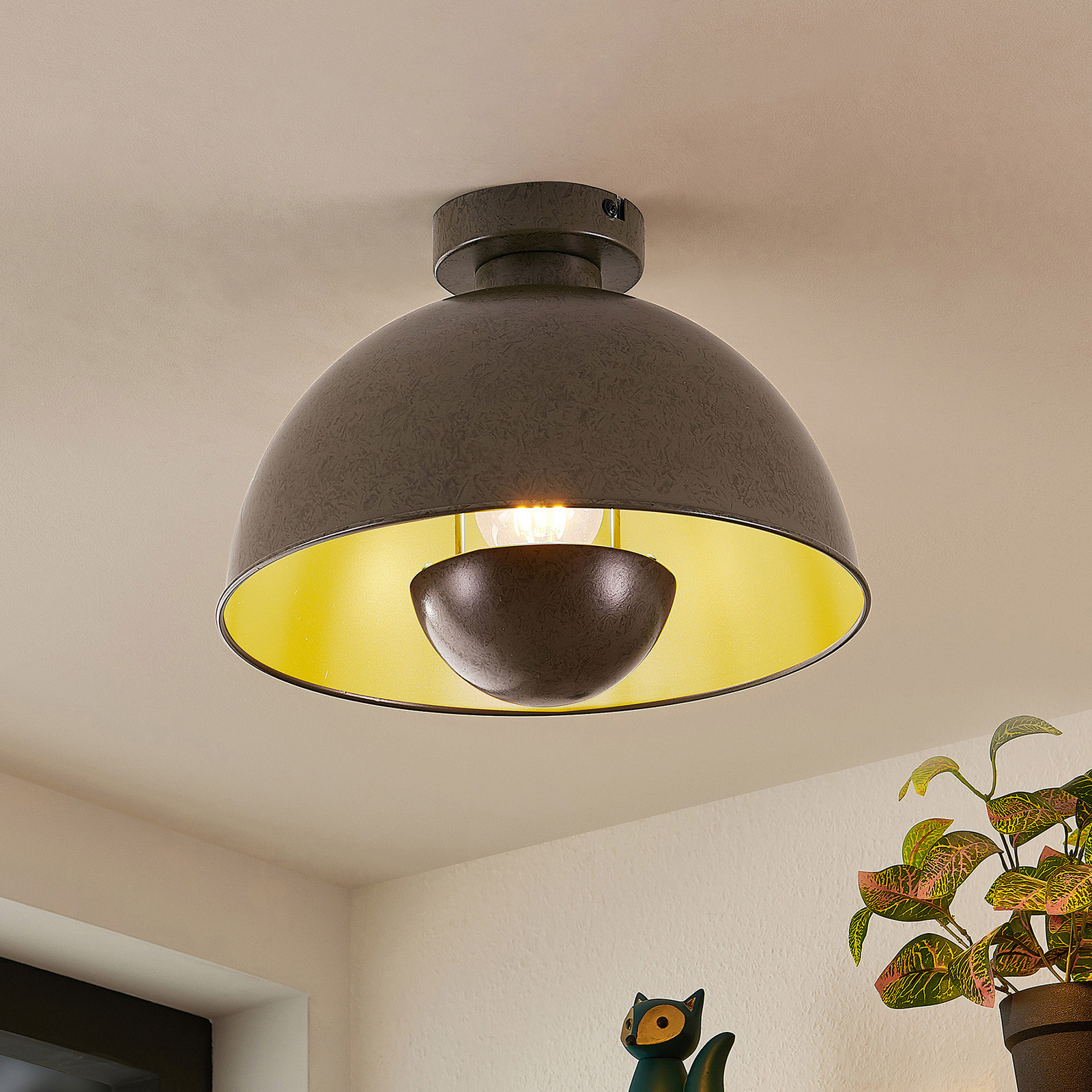 Plafonieră Lindby Lya Ø 31 cm gri închis metal - Camera de zi / sufragerie - modern