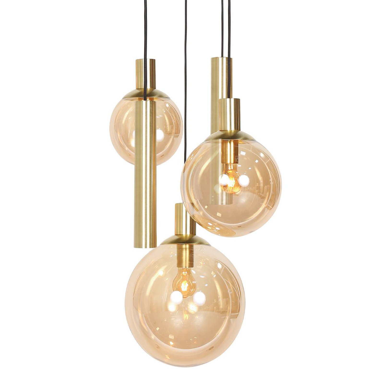 Suspension Bollique, 5 lampes rondes, laiton, GU10 + E27