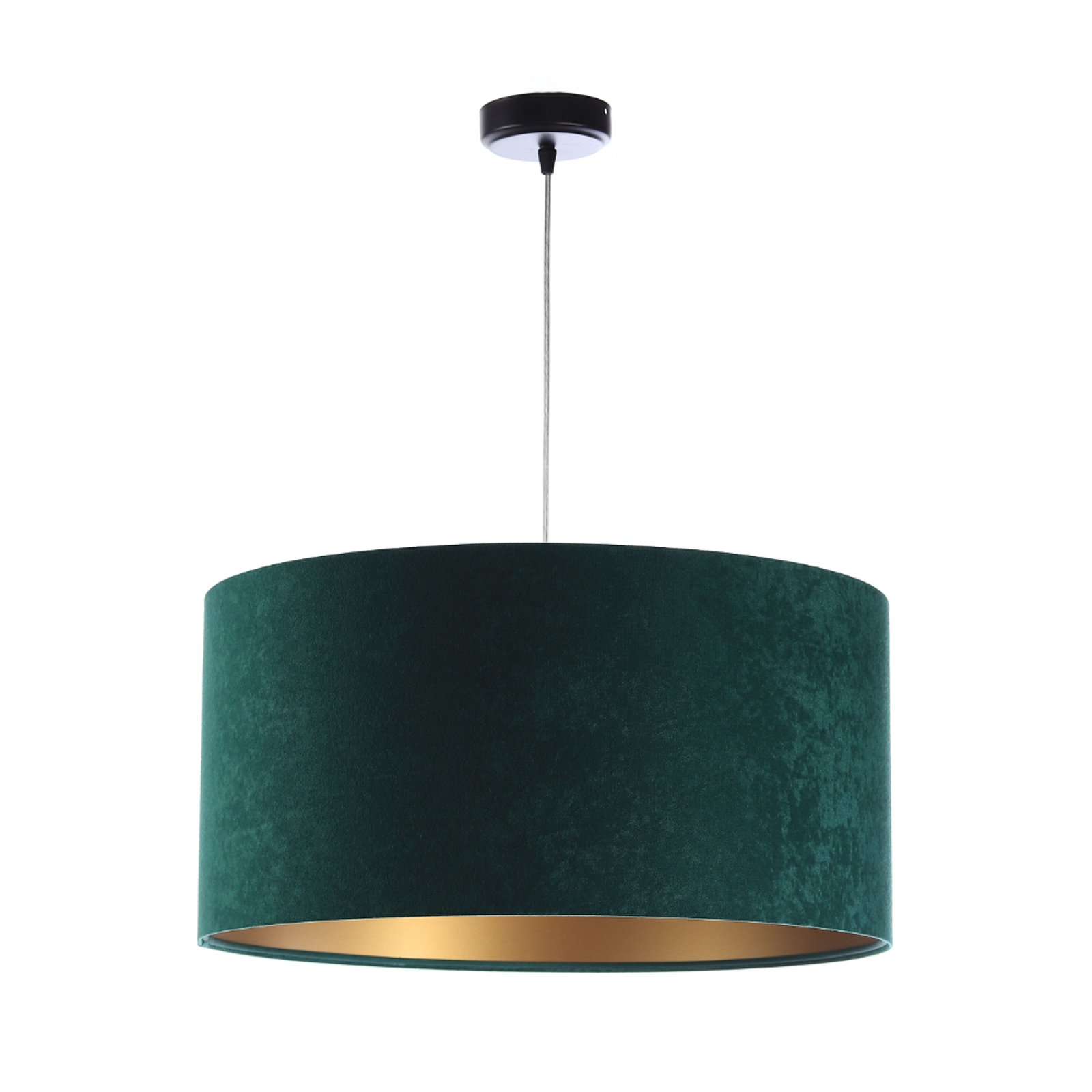Salina pendant light in velour fabric, green/gold
