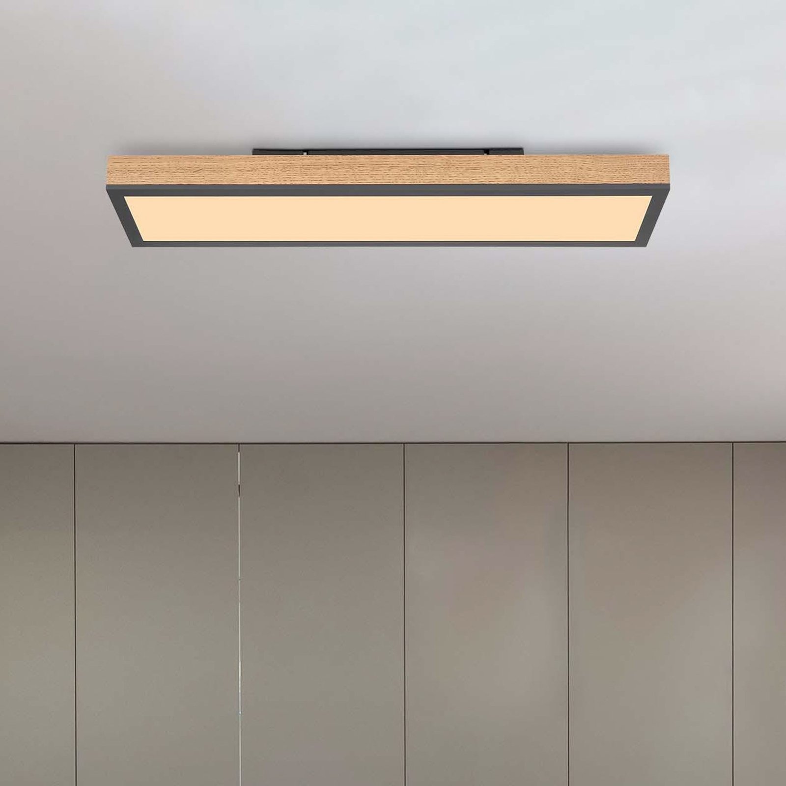 Plafón LED Doro, longitud 60 cm, roble, madera