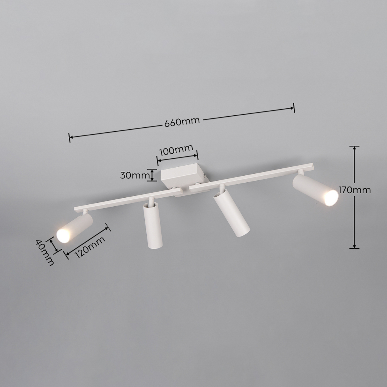 Deckenstrahler Dara, Länge 66 cm, grau, Metall, 4-flg.