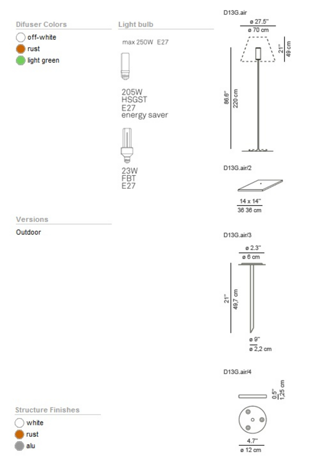 Grande Costanza Lampa Ogrodowa z Kolcem Ziemnym Alu/Off-White - Luceplan