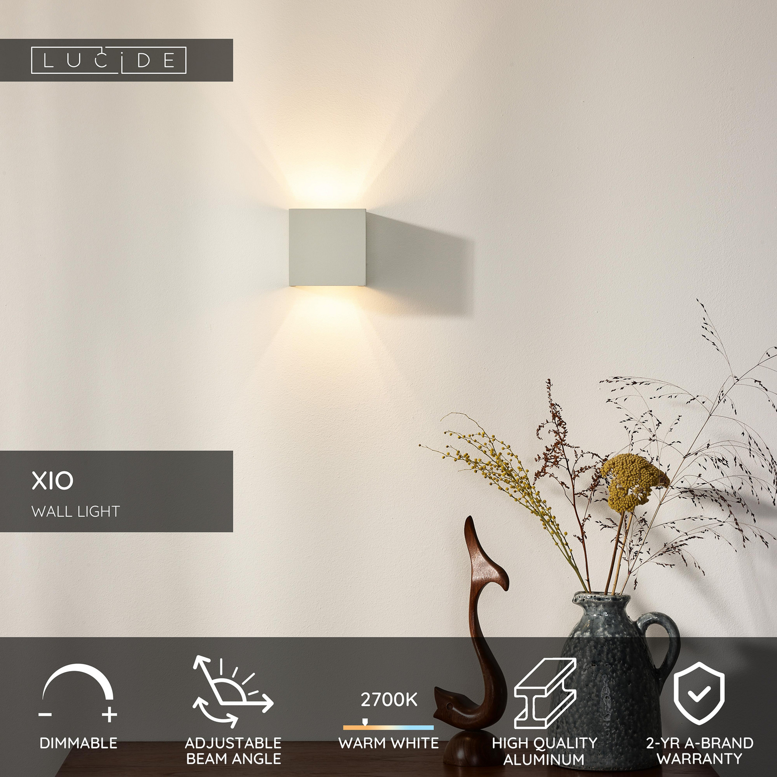 Aplique de pared XIO, blanco, 10 x 10 cm, metal, luz hacia arriba/abajo, LED G9