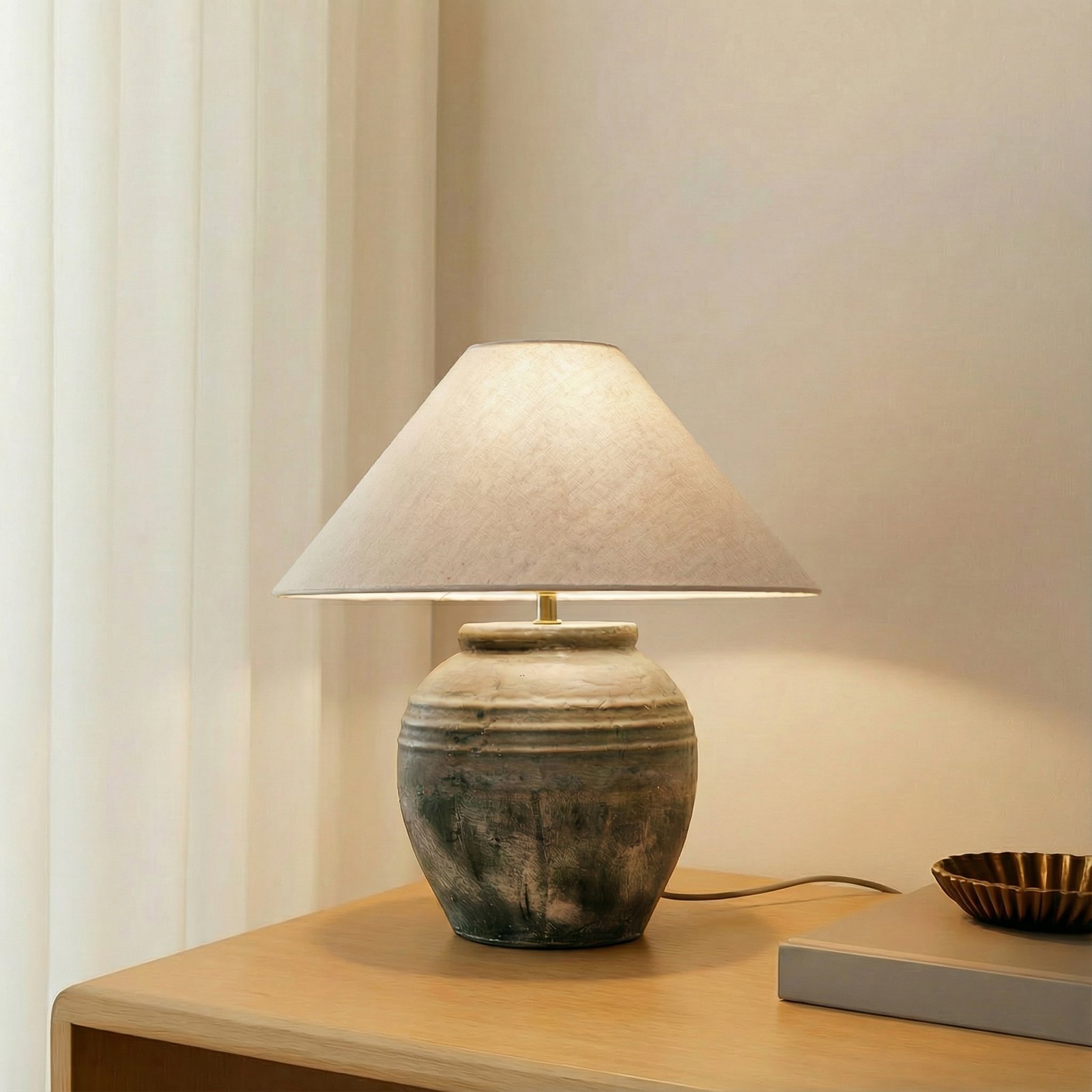 Lucande stolna lampa Thalorin, visina 46 cm, siva, keramička