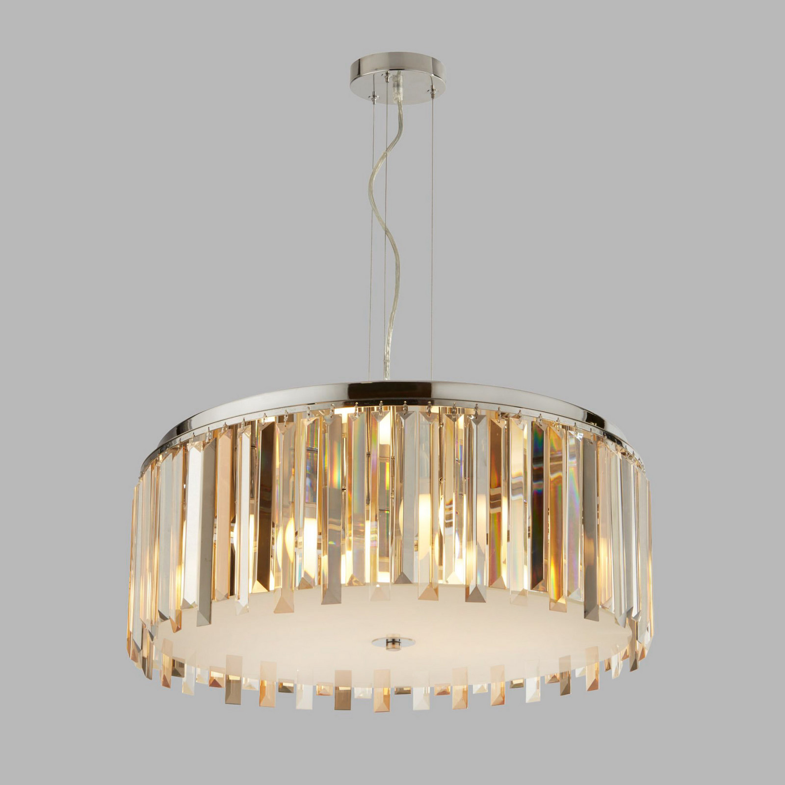 Searchlight Lampă susp. Clarissa cu prisme cristal Ø 60 cm - Camera de zi / sufragerie - crom clar crem gri fumuriu - Metal
