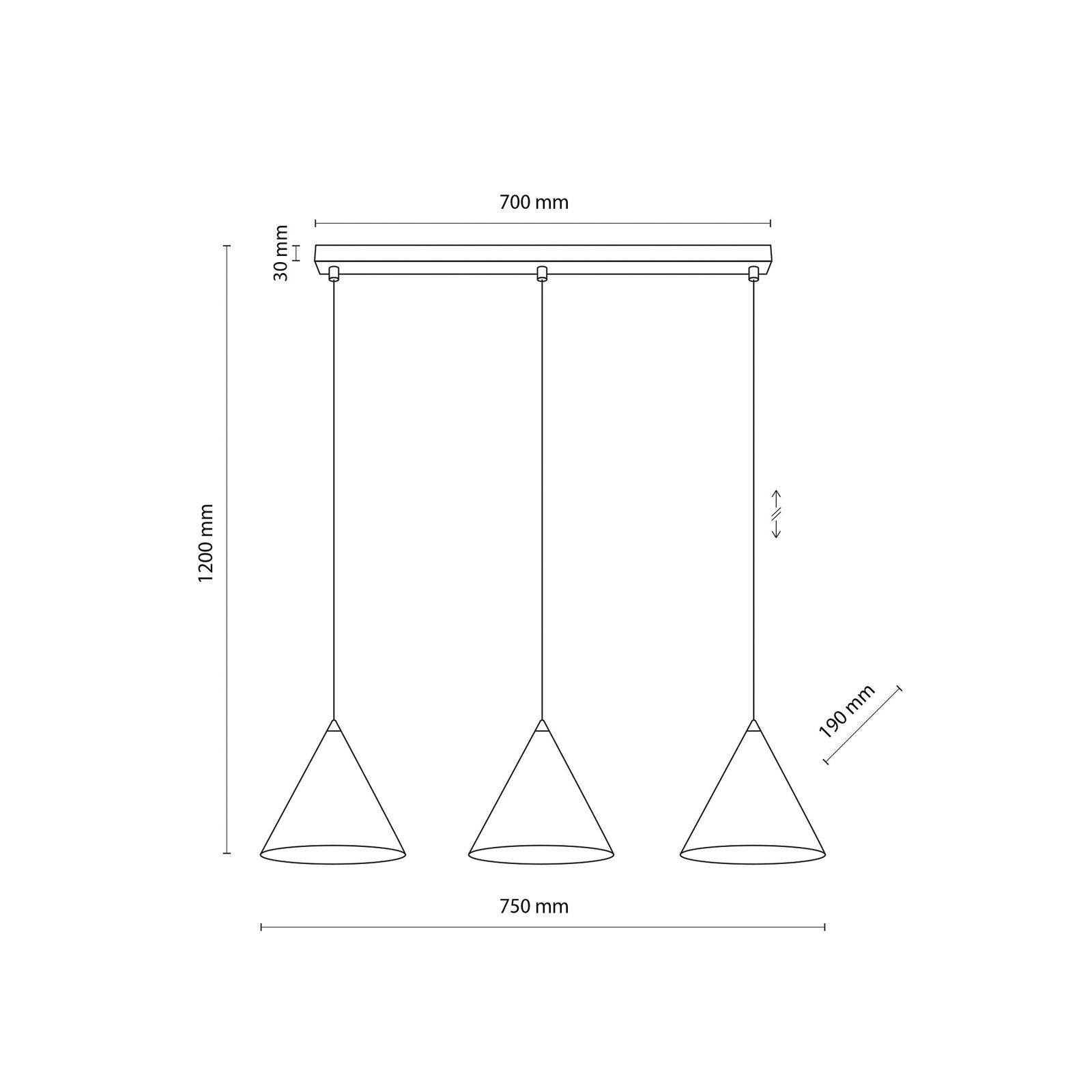 Suspension Cono, à 3 lampes, Linear, longueur 75 cm, blanc